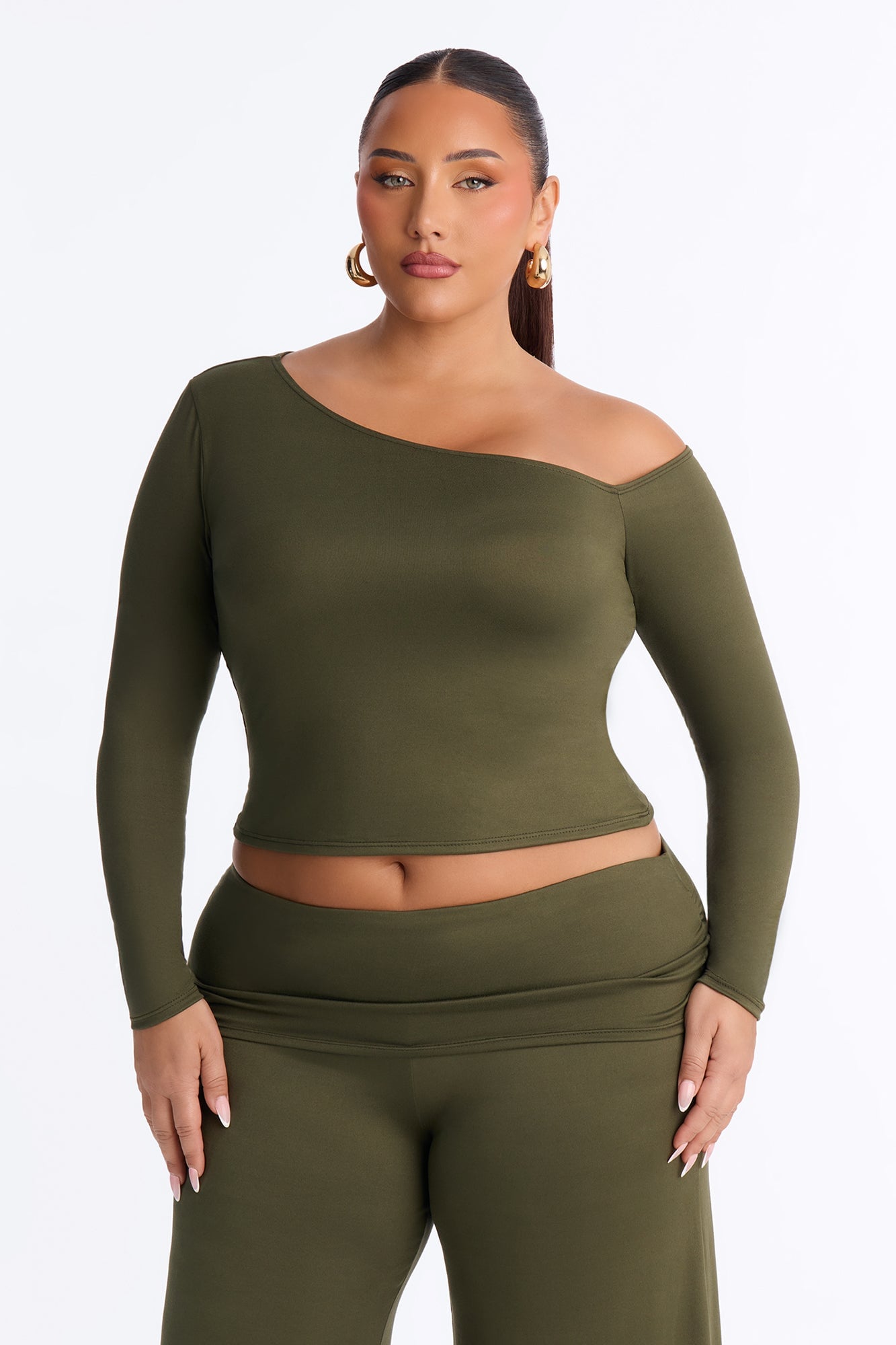 Savannah Foldover Waist Gaucho Set - Olive image 2
