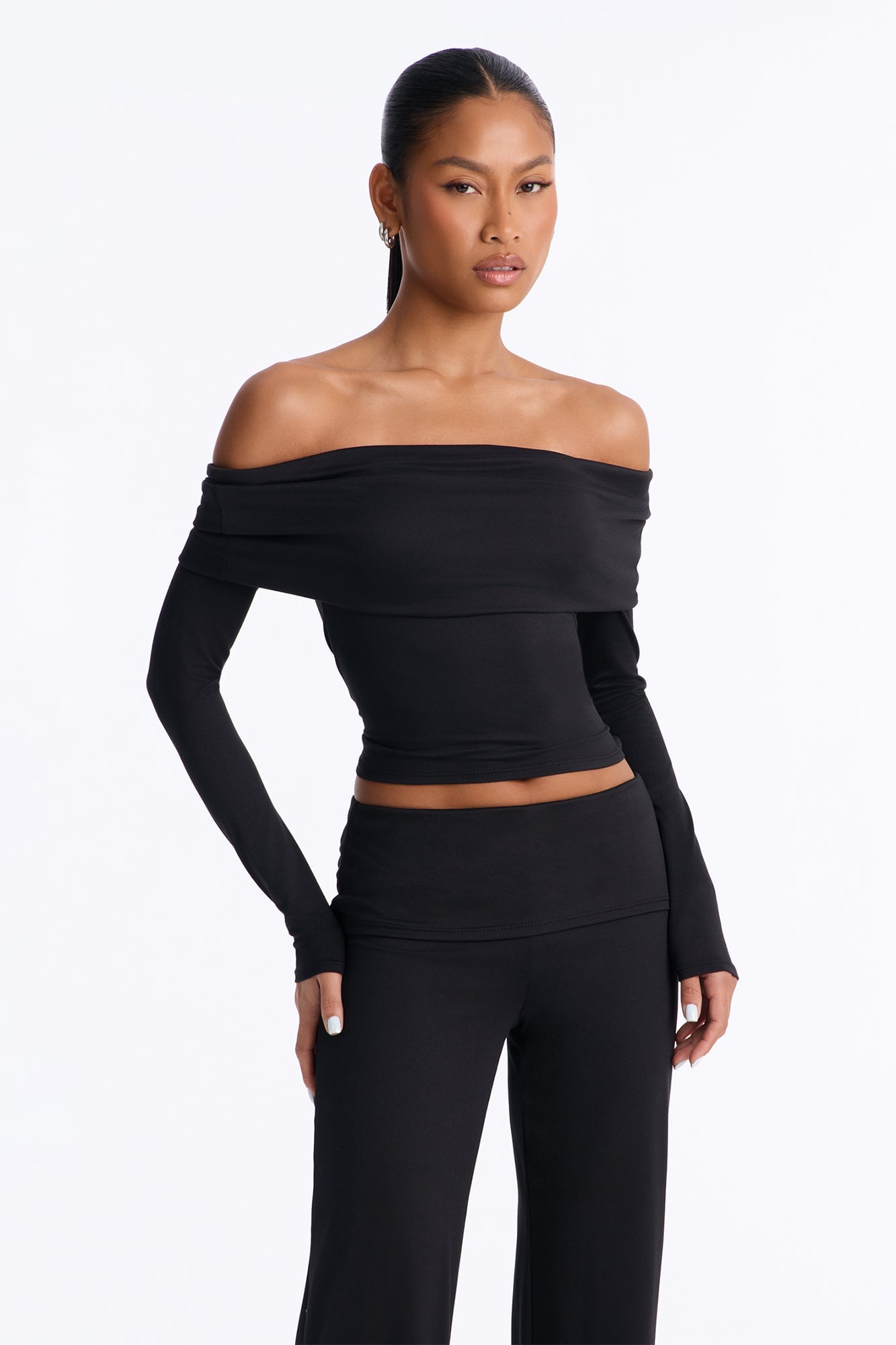 Maya Foldover Waist Pant Set - Black image 6