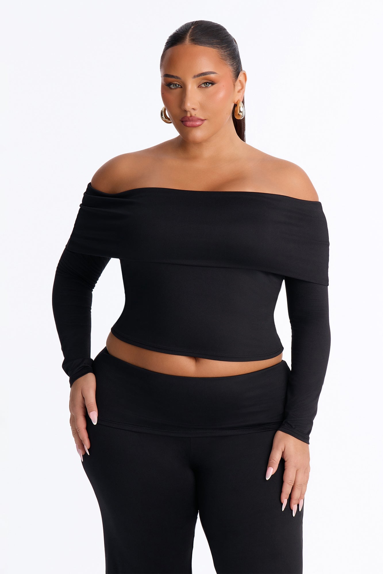 Maya Foldover Waist Pant Set - Black image 2