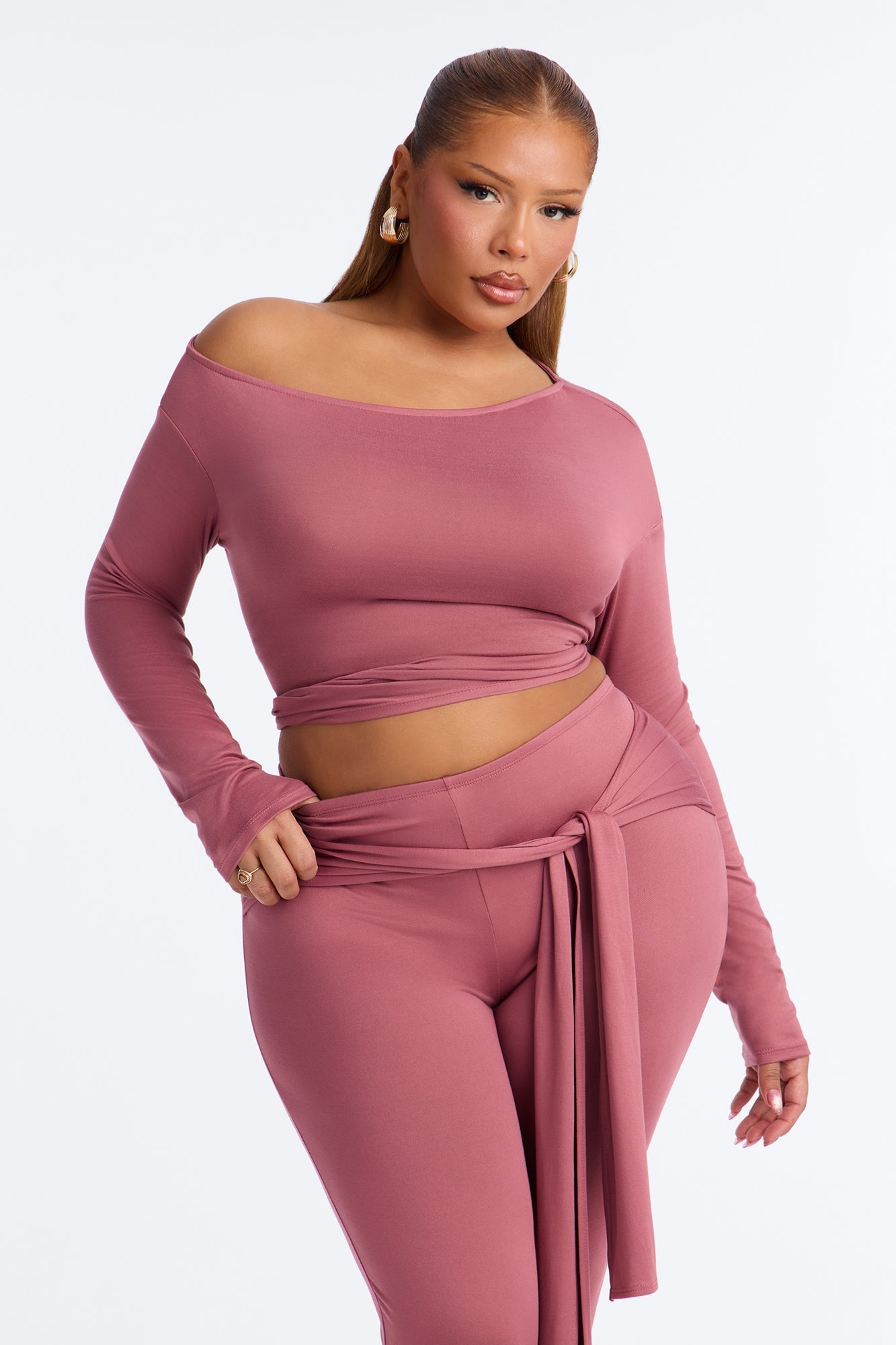 Leah Tie Waist Capri Set - Marsala image 2