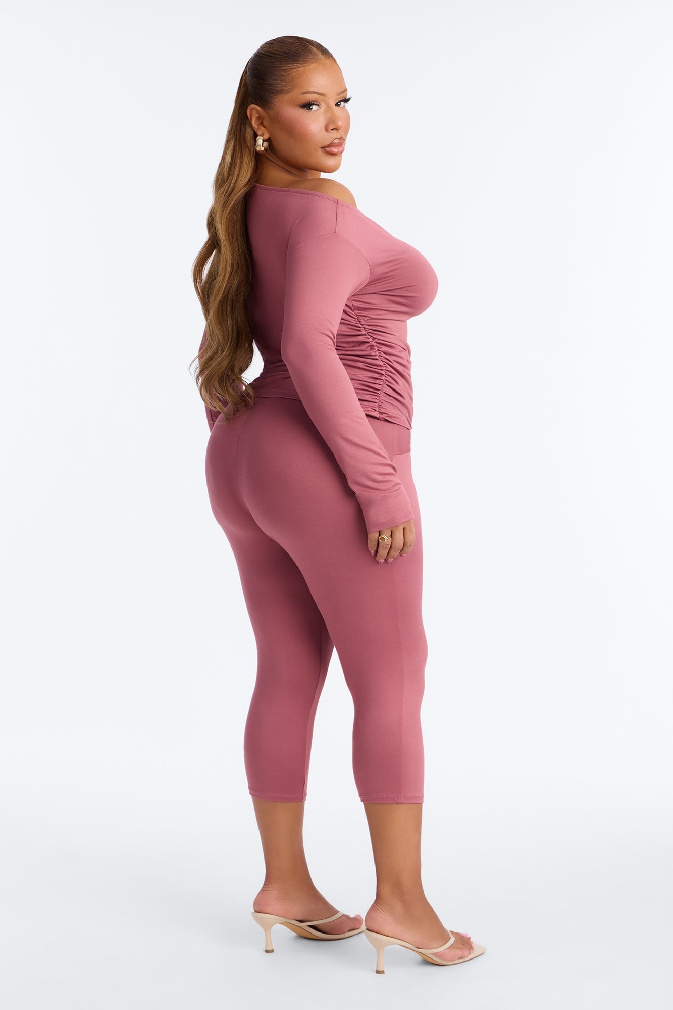 Leah Tie Waist Capri Set - Marsala image 3