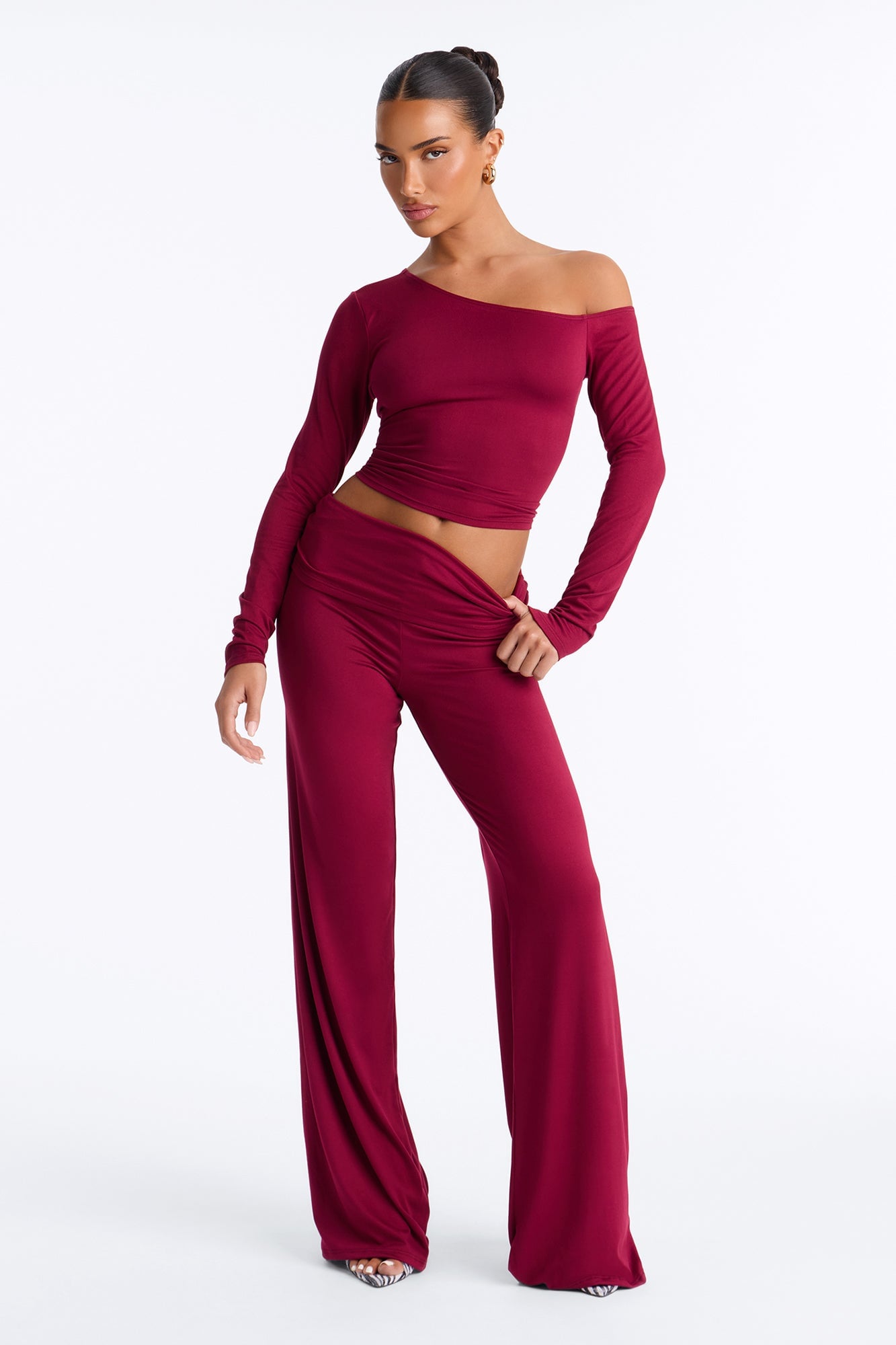 Natalia Off Shoulder Pant Set - Burgundy image 5