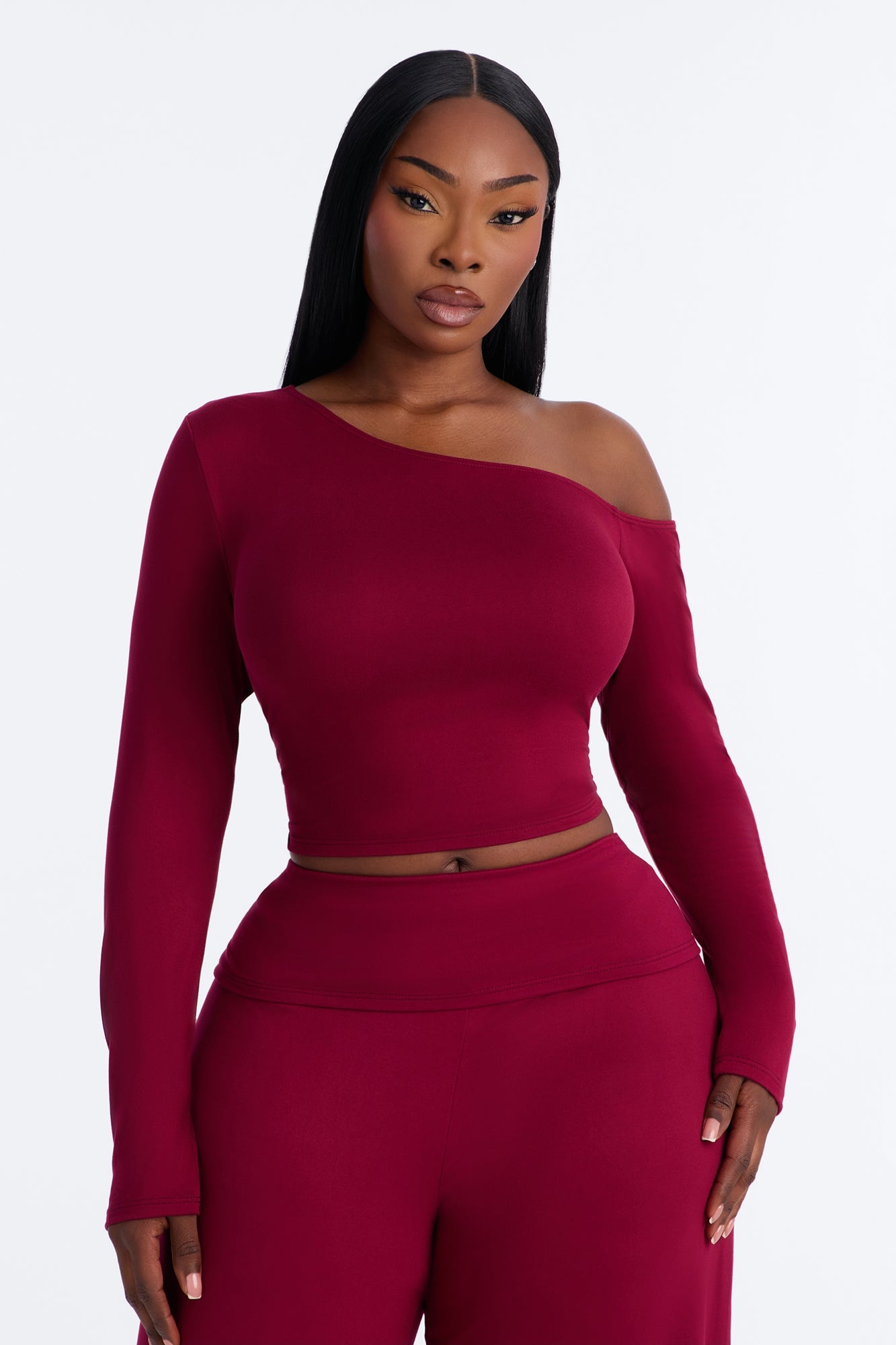 Natalia Off Shoulder Pant Set - Burgundy image 2
