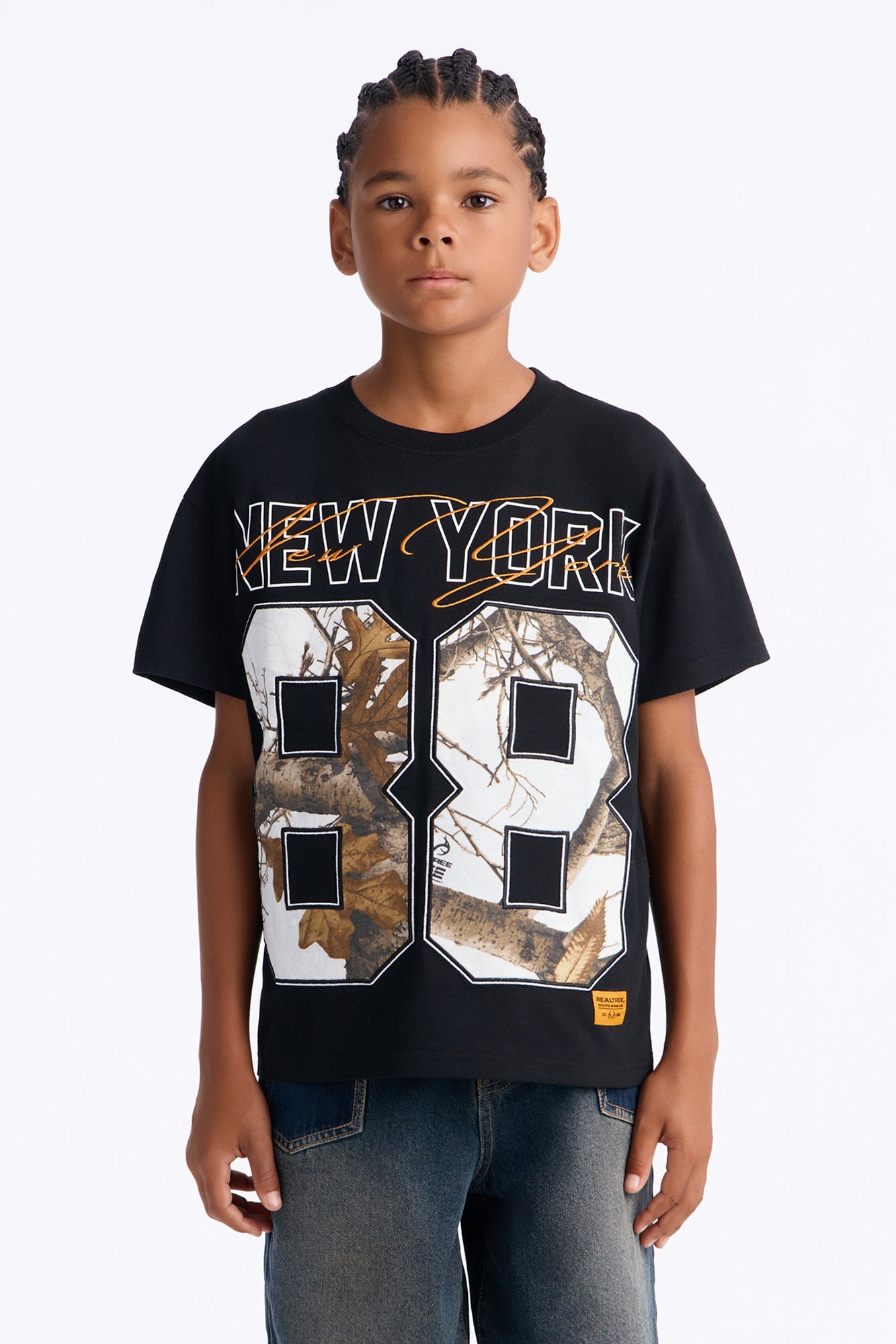 Mini Real Tree New York 88 Embroidered Patch Short Sleeve Tee - Black image 1