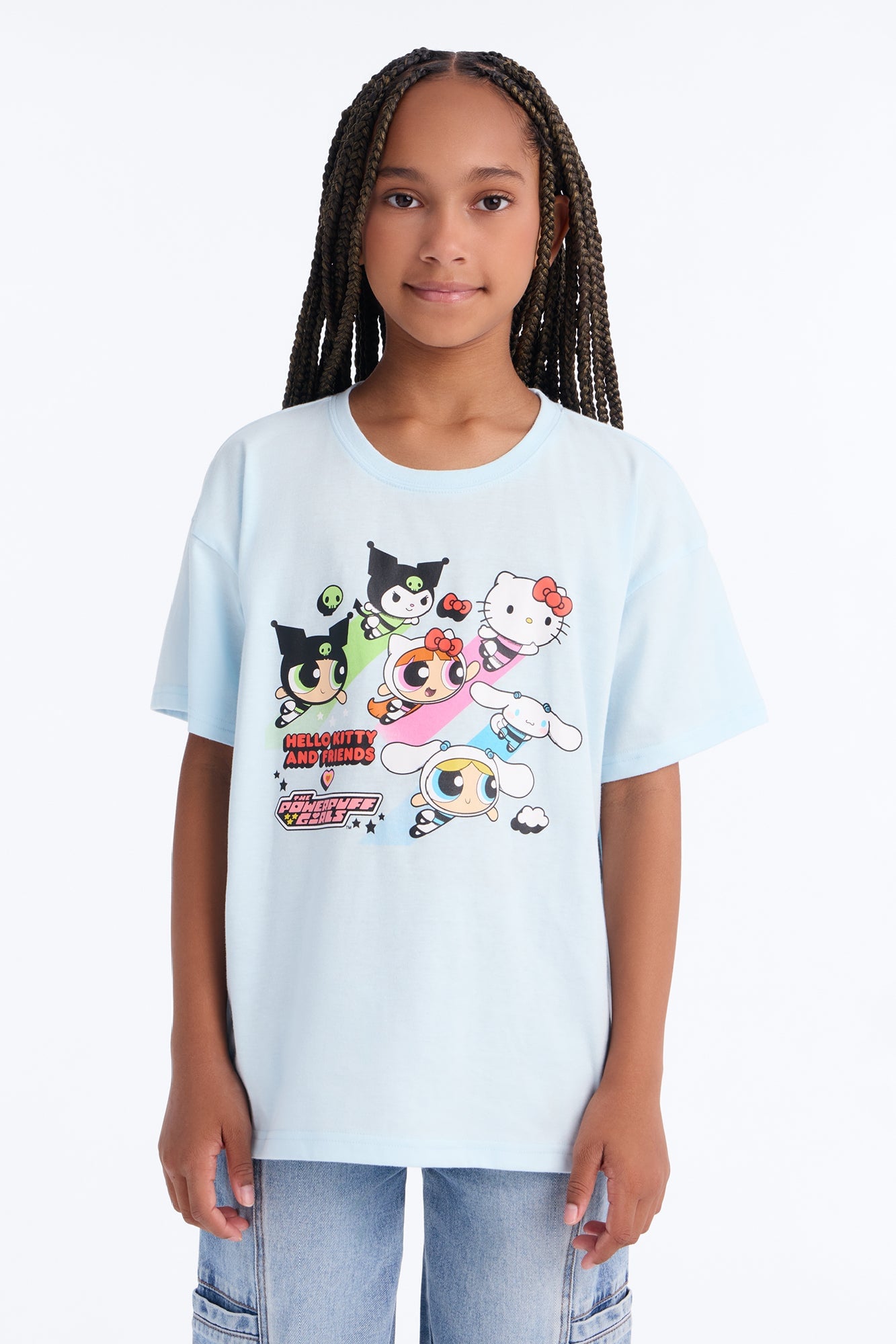 Mini Hello Kitty And Friends x Powerpuff Girls Short Sleeve Tee - Light Blue image 1
