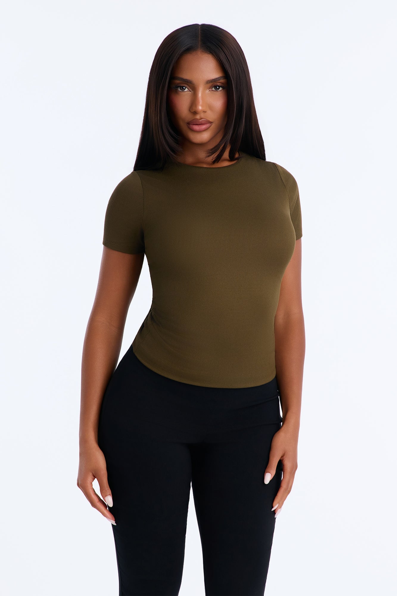 Chloe Crew Neck Short Sleeve Tee - Dark Olive image 5