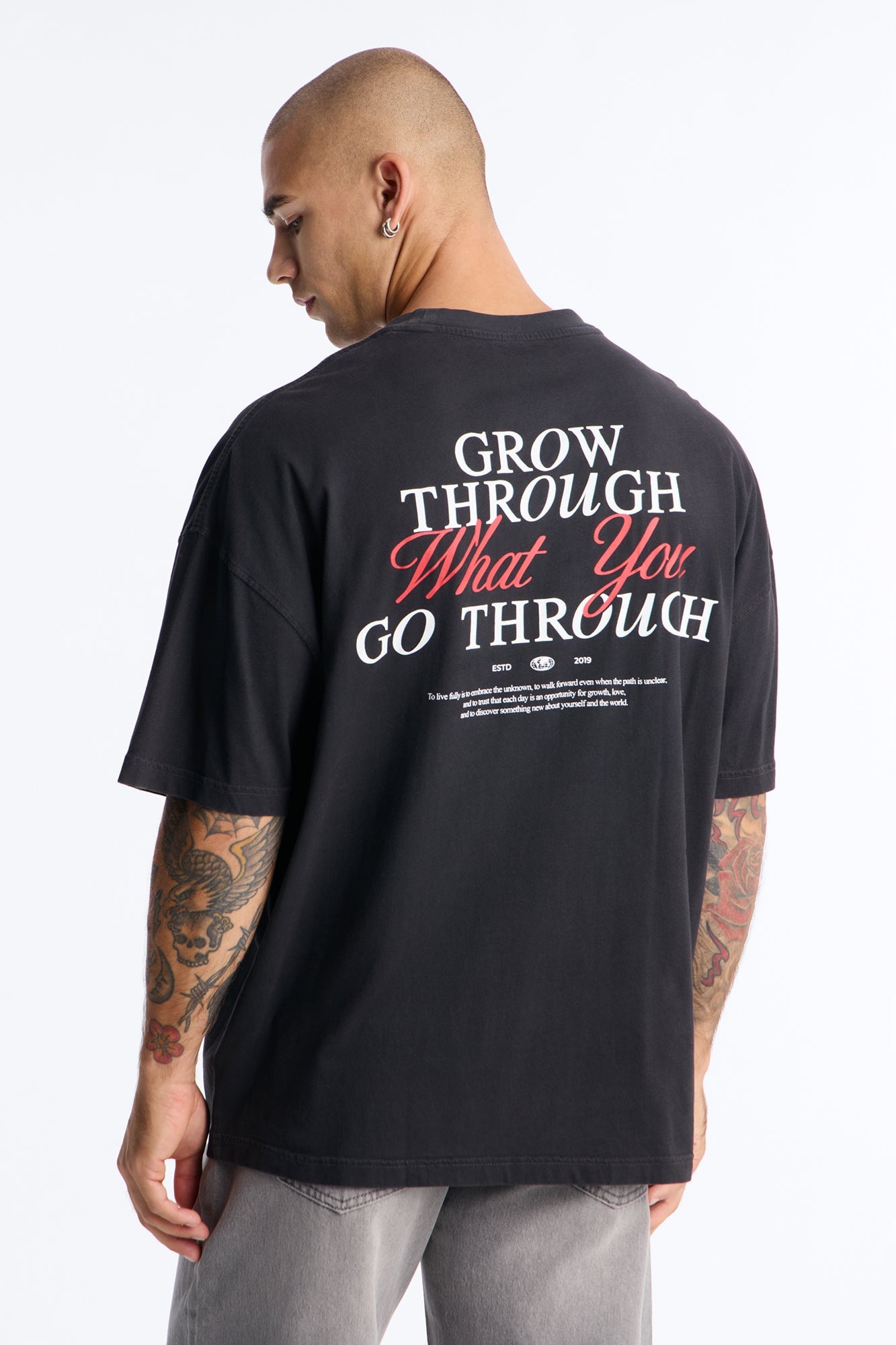Grow Through What You Go Through Oversized Short Sleeve Tee - Black image 5