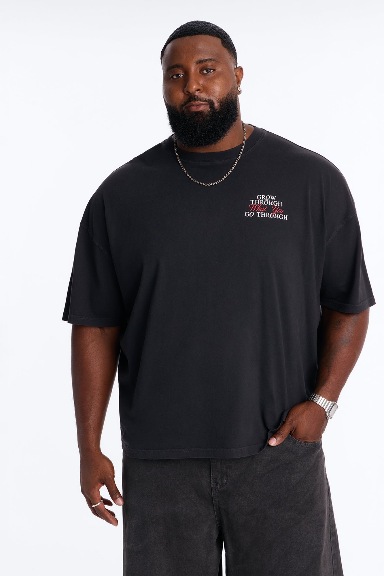 Grow Through What You Go Through Oversized Short Sleeve Tee - Black image 1