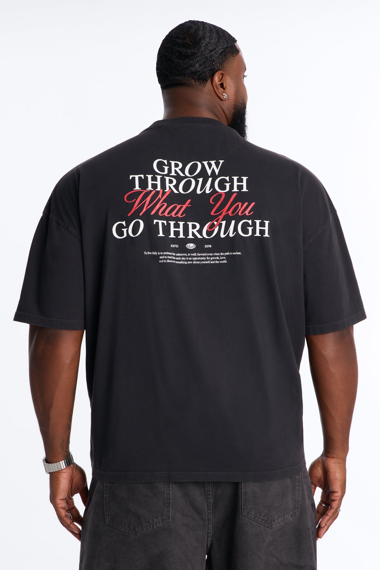 Grow Through What You Go Through Oversized Short Sleeve Tee - Black image 4
