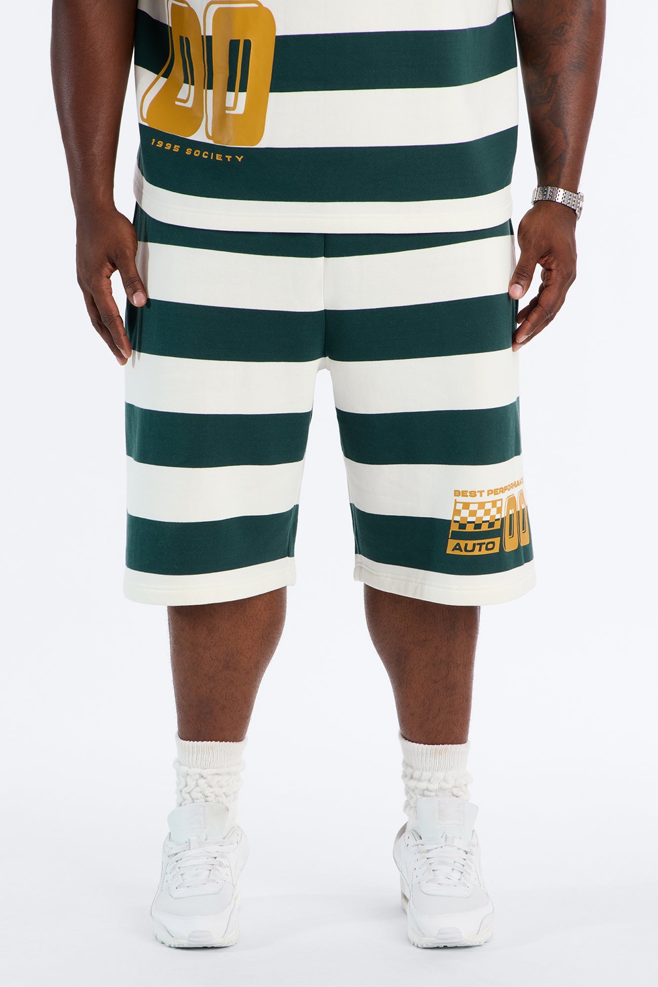 Racing Society Stripe Sweatshort - Green/combo image 1