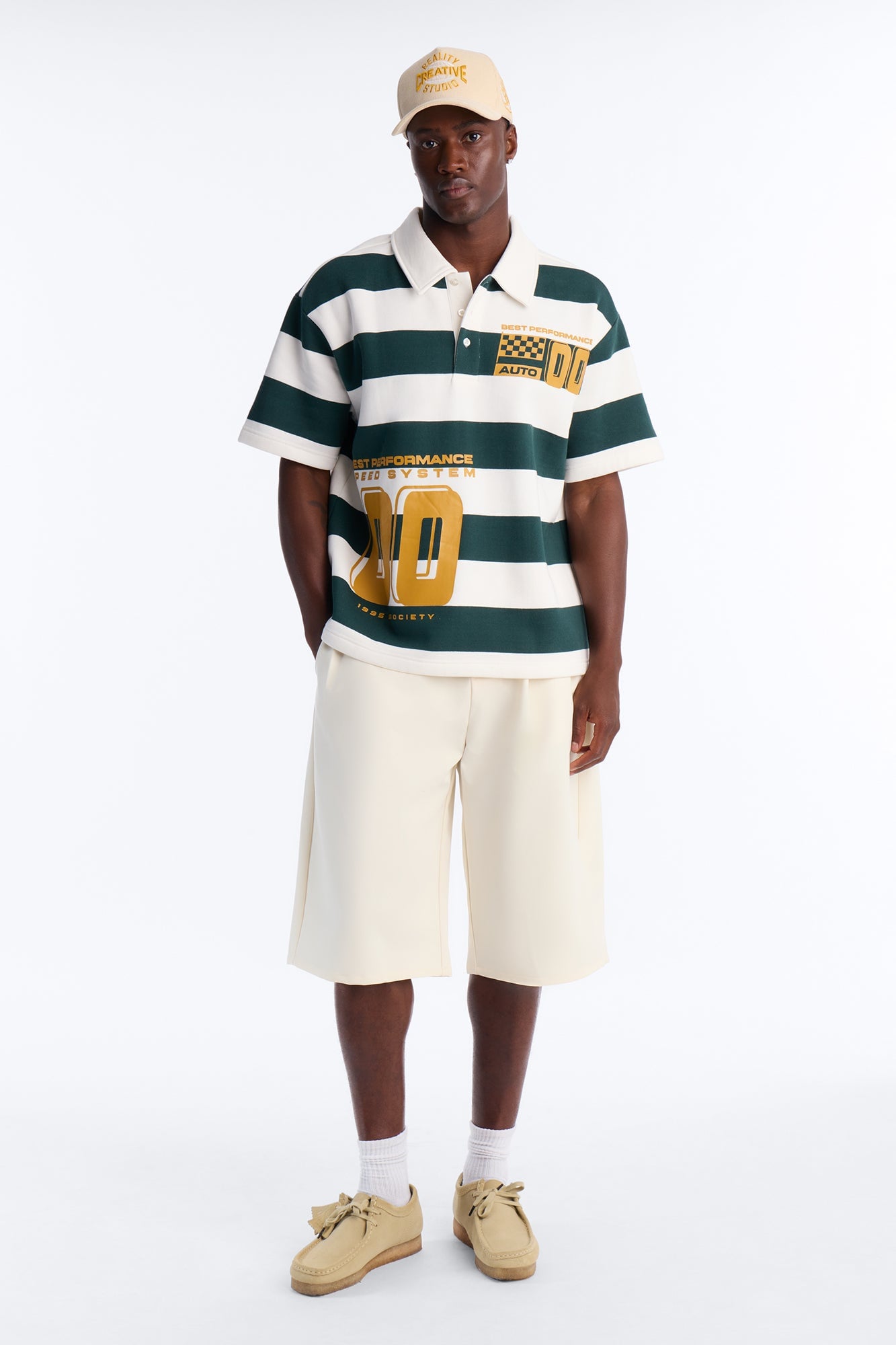 Racing Society Stripe Short Sleeve Fleece Polo - Green/combo image 6