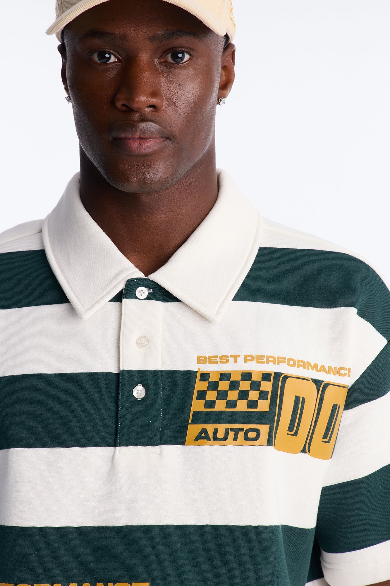 Racing Society Stripe Short Sleeve Fleece Polo - Green/combo image 7