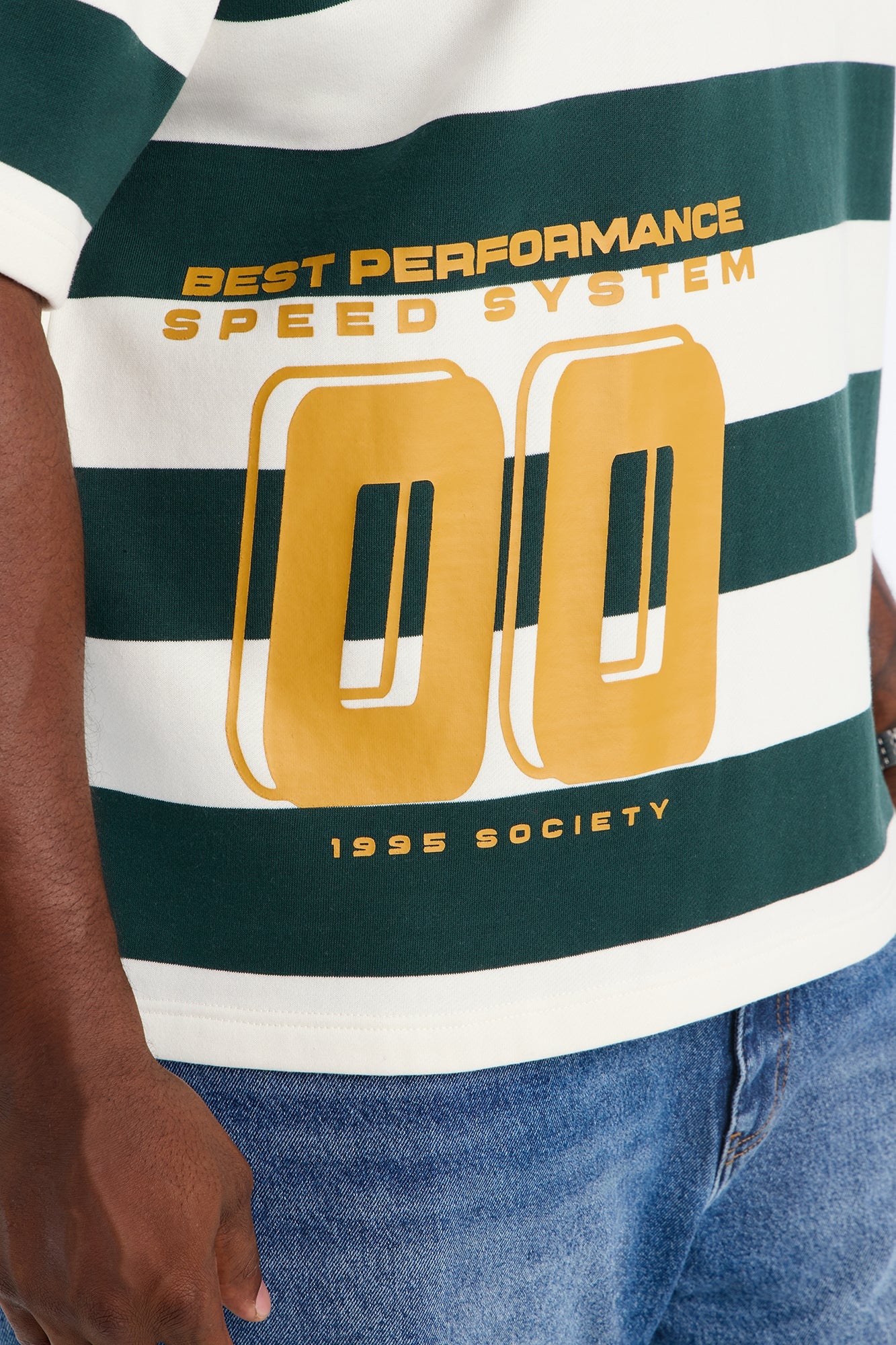 Racing Society Stripe Short Sleeve Fleece Polo - Green/combo image 3