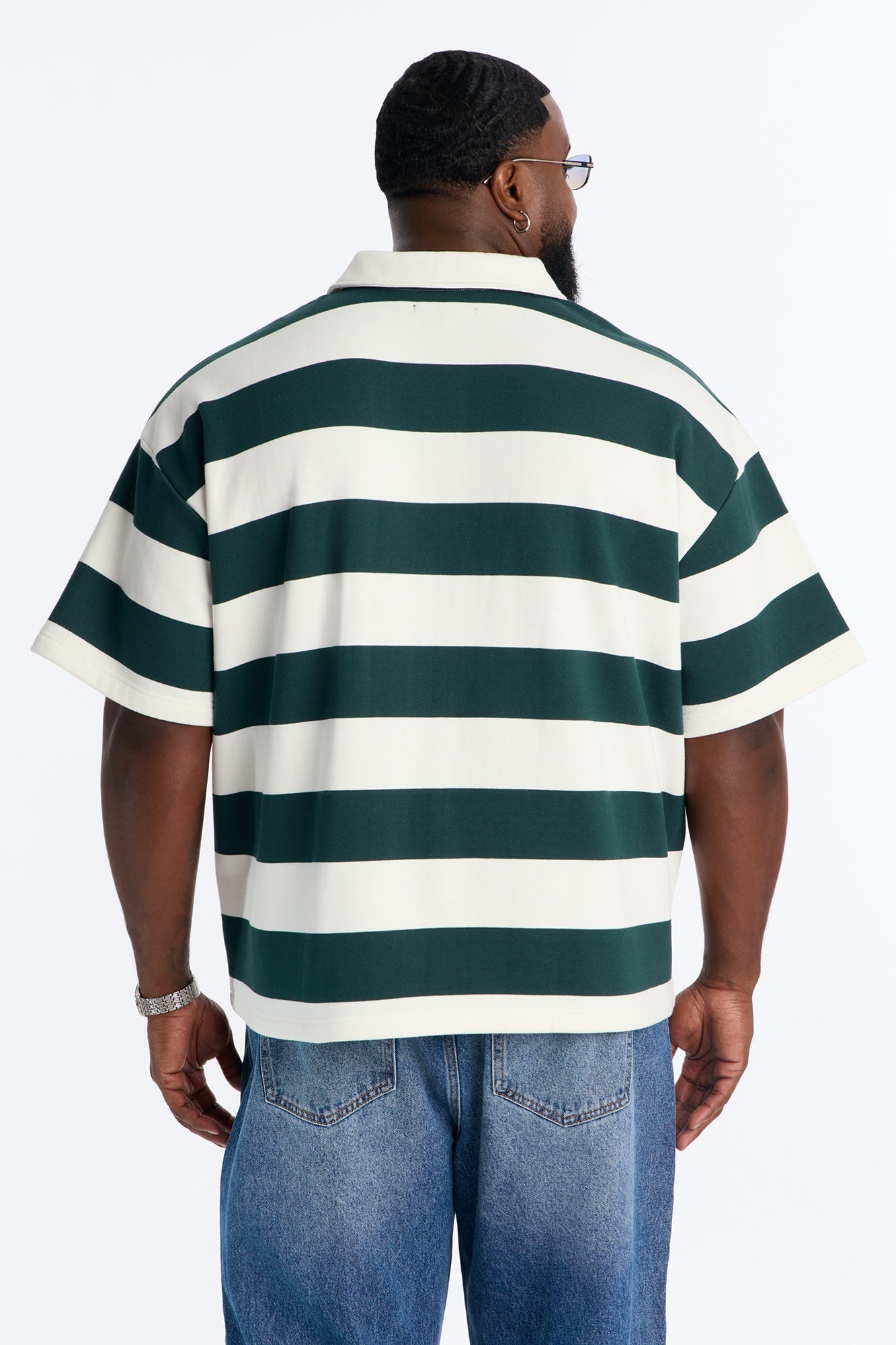 Racing Society Stripe Short Sleeve Fleece Polo - Green/combo image 4