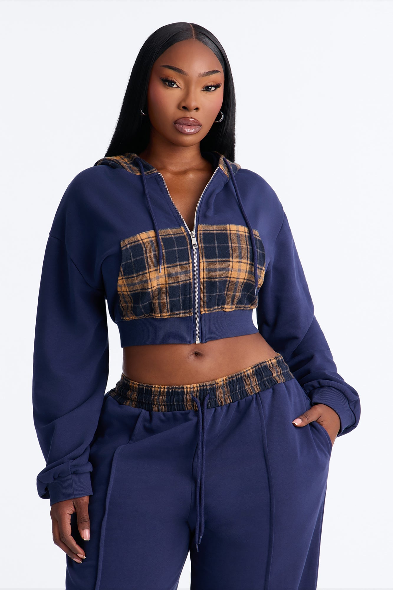 Plaid About It Pant Set - Navy image 2