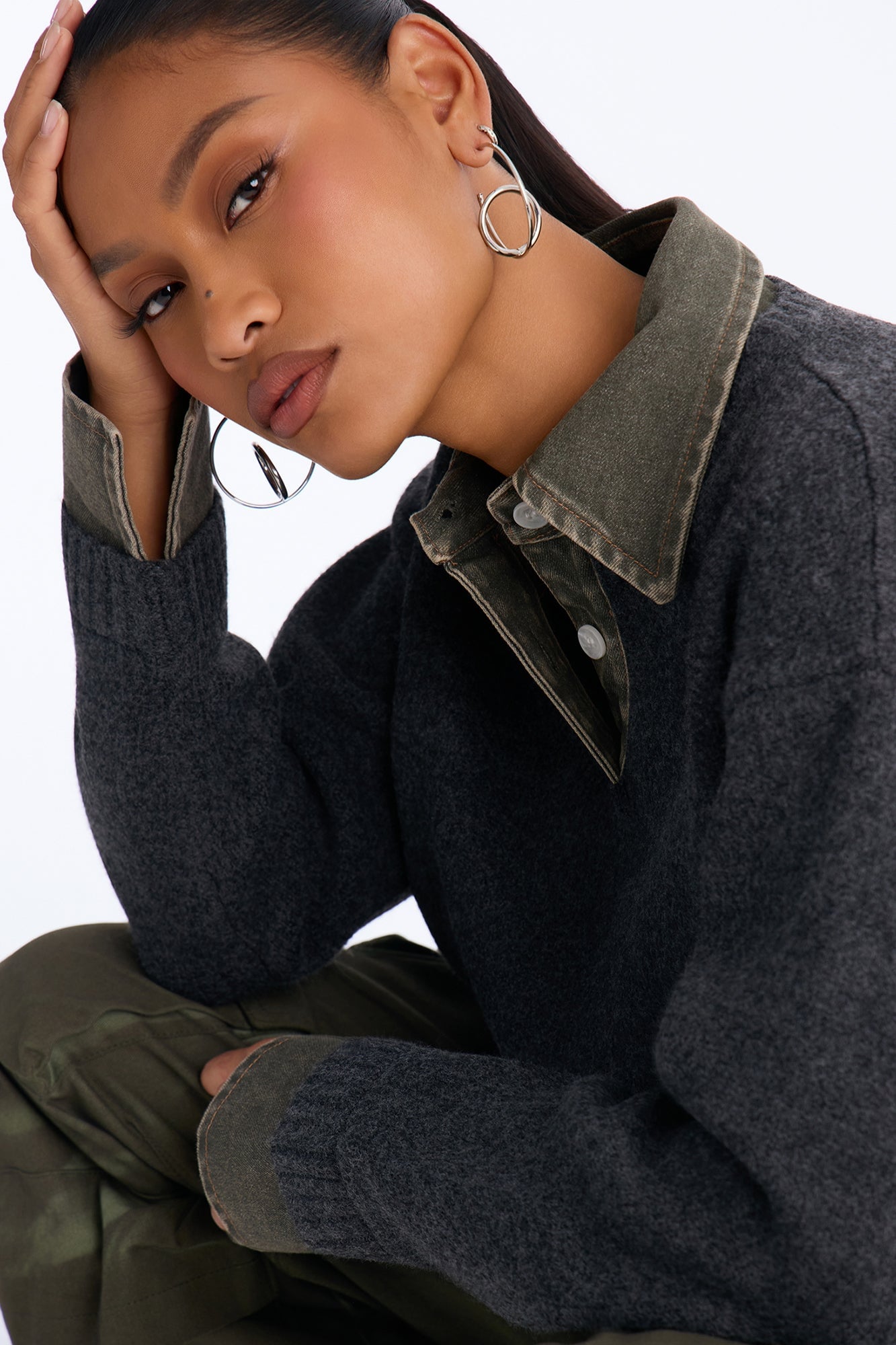 Serving Charm Denim Sweater - Charcoal/combo image 7