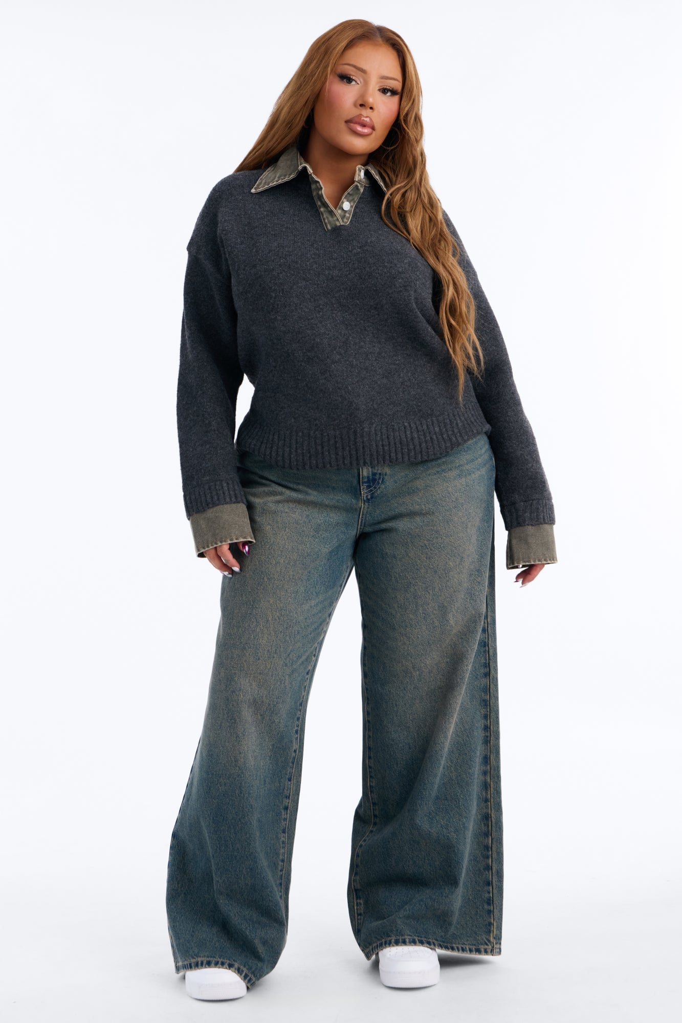 Serving Charm Denim Sweater - Charcoal/combo image 2