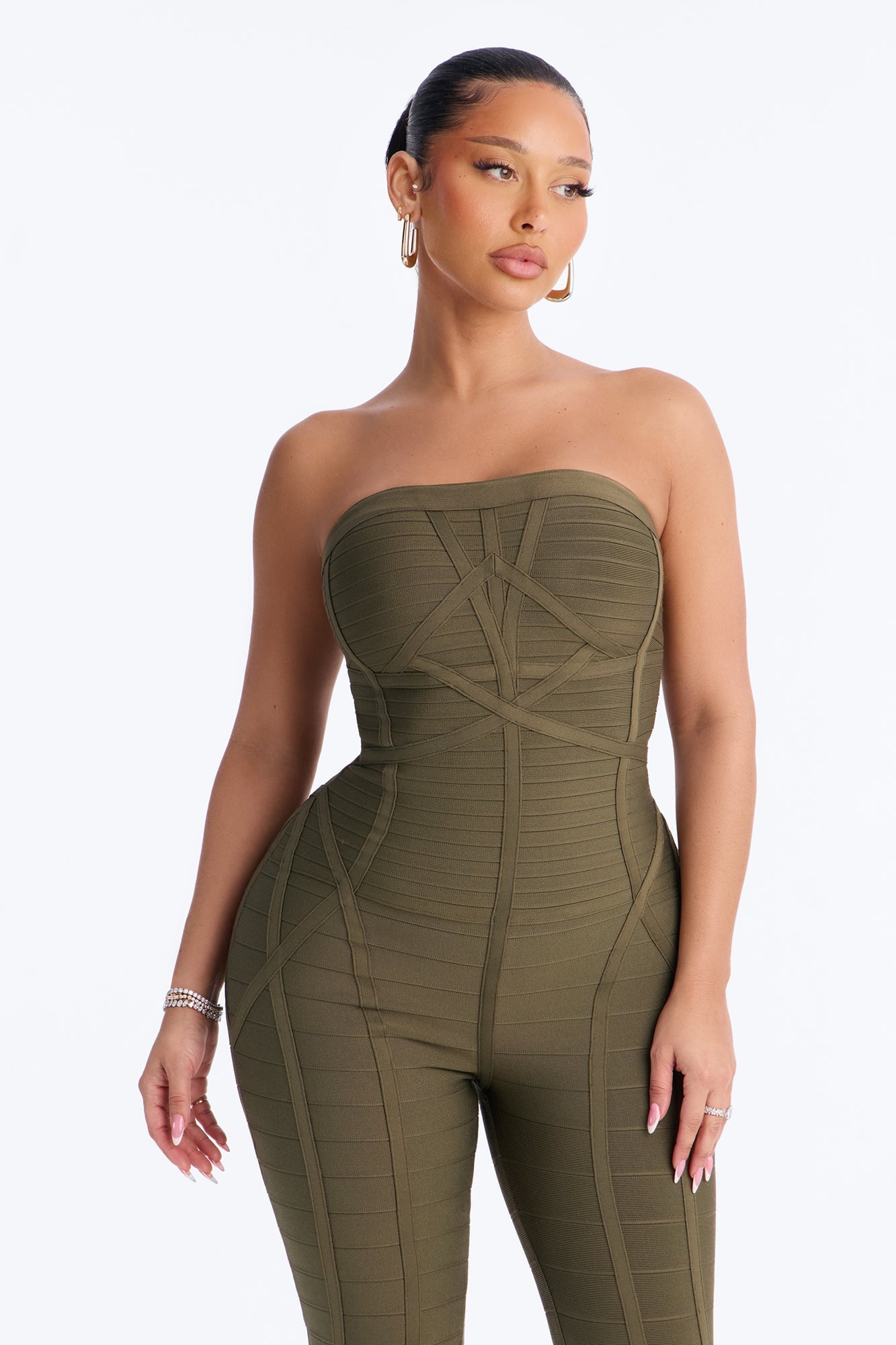 Amaya Bandage Skinny Leg Jumpsuit - Olive image 2