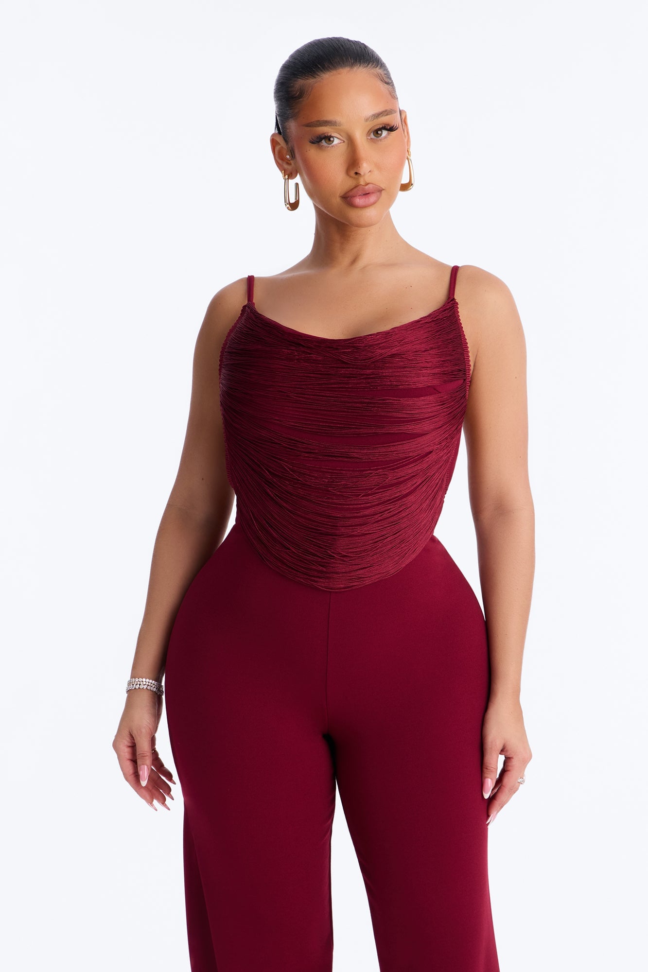 Simone Fringed Wide Leg Jumpsuit - Burgundy image 2