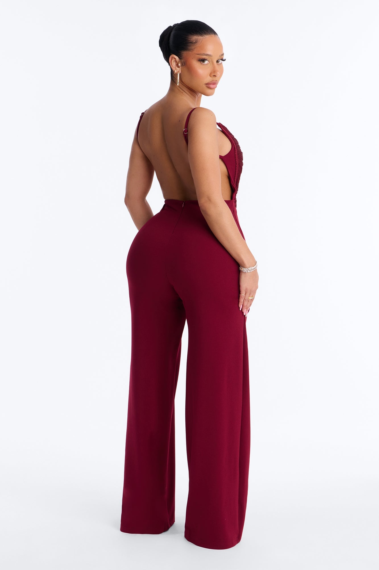 Simone Fringed Wide Leg Jumpsuit - Burgundy image 4