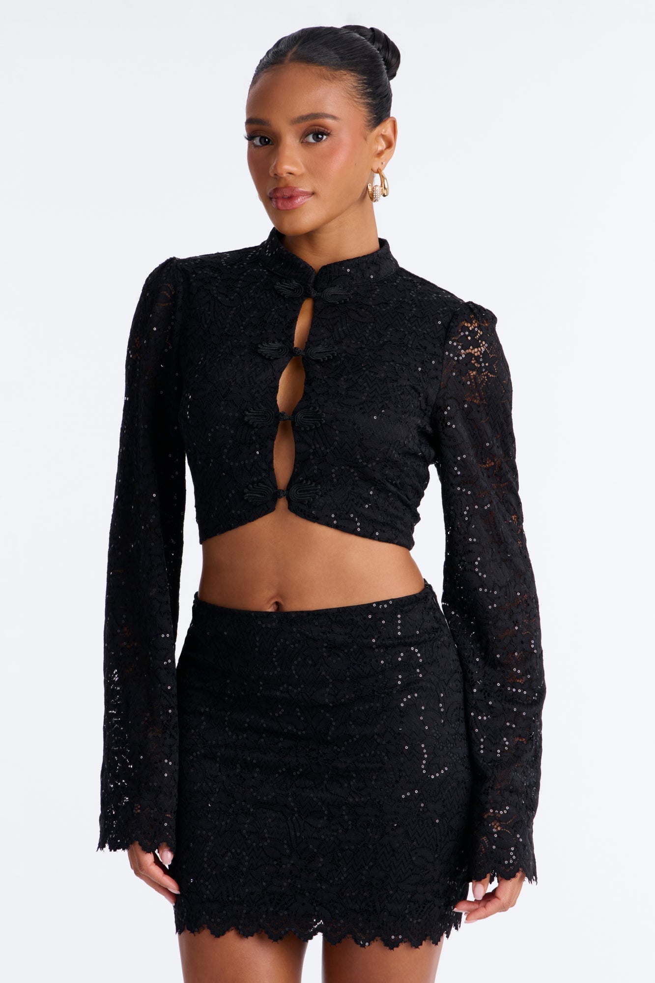 Liz Lace Long Sleeve Skirt Set - Black image 2