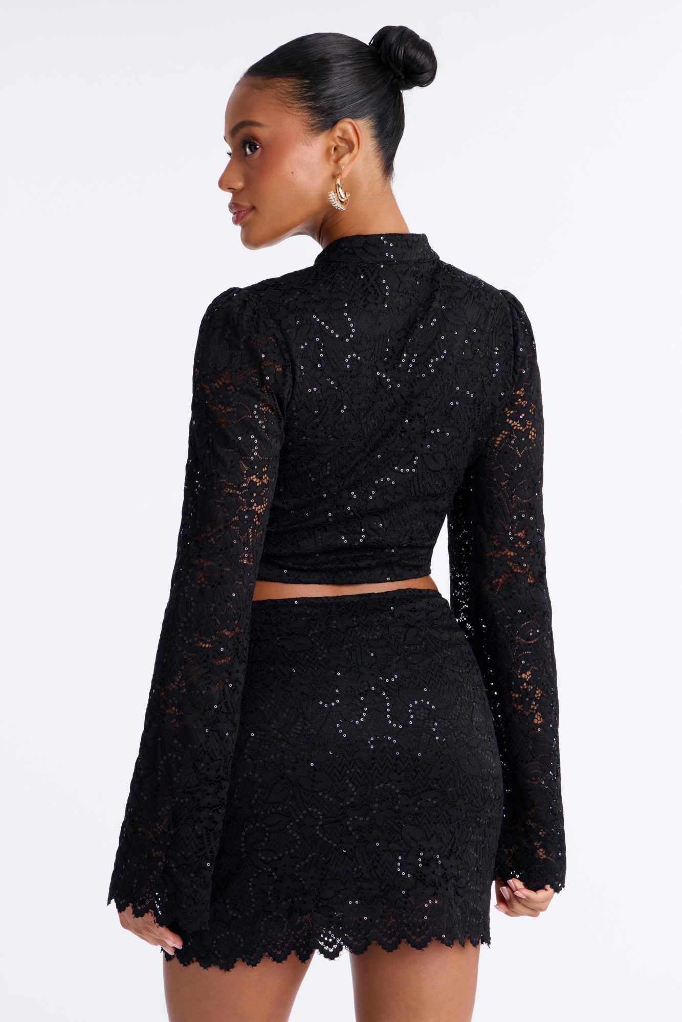 Liz Lace Long Sleeve Skirt Set - Black image 4
