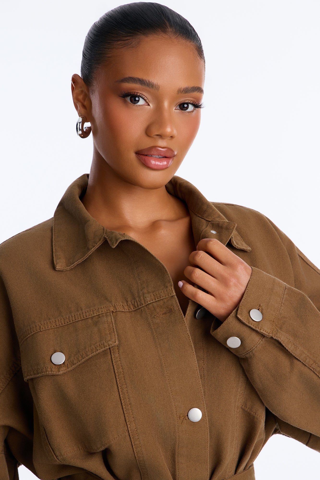 Hitting The Town Twill Belted Jacket - Military Green image 6