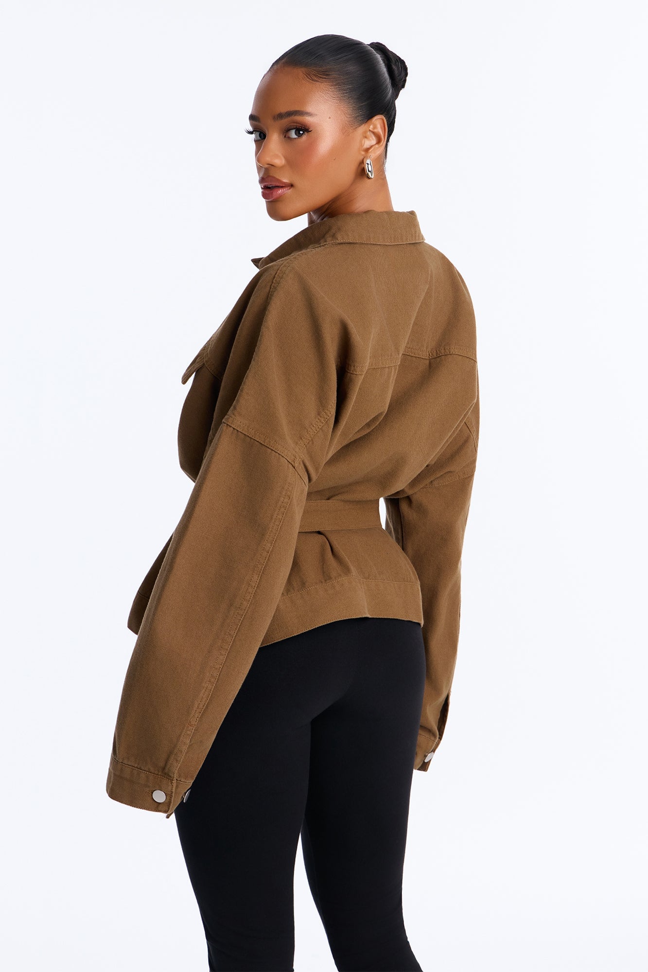 Hitting The Town Twill Belted Jacket - Military Green image 7