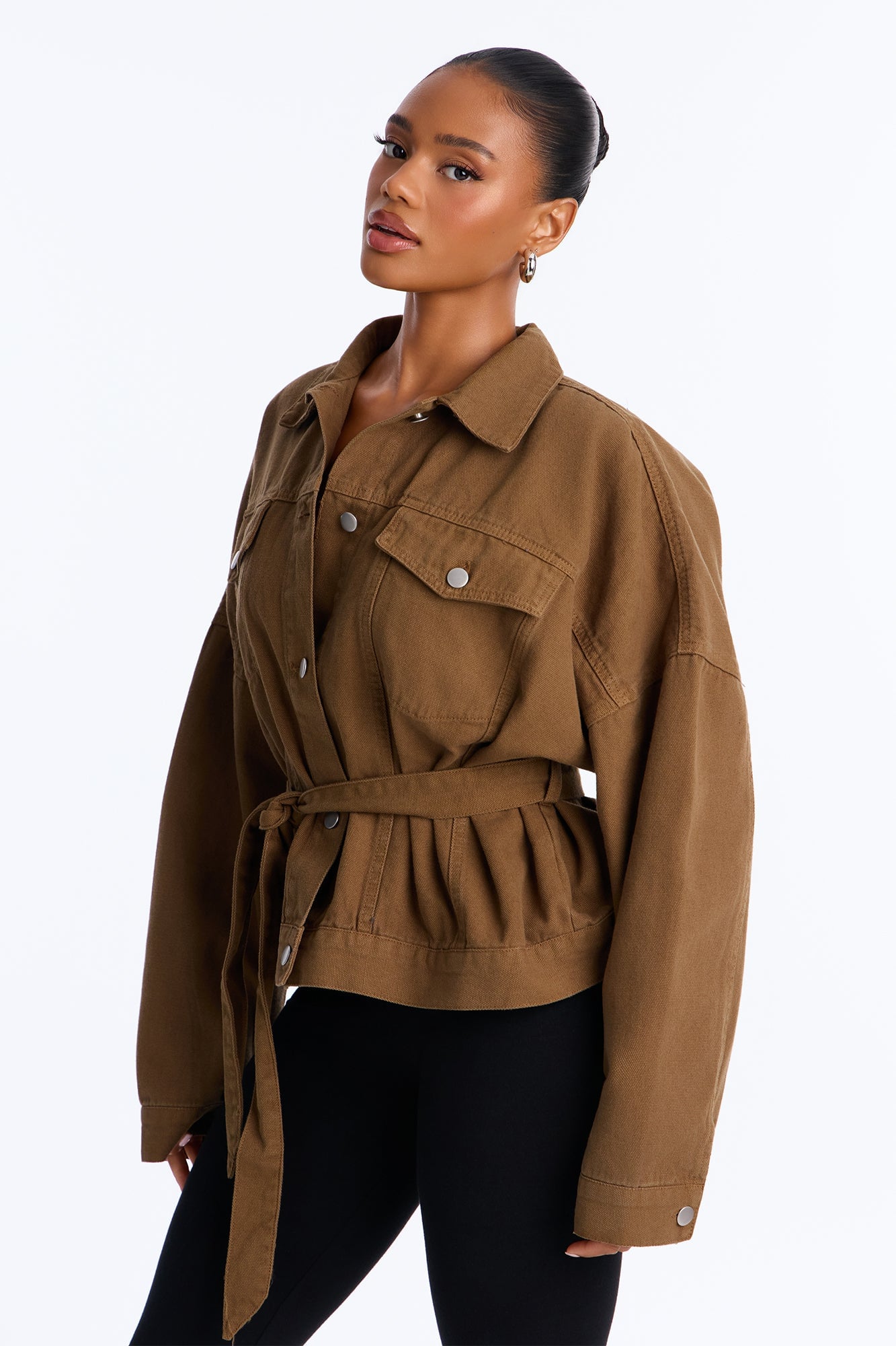 Hitting The Town Twill Belted Jacket - Military Green image 8