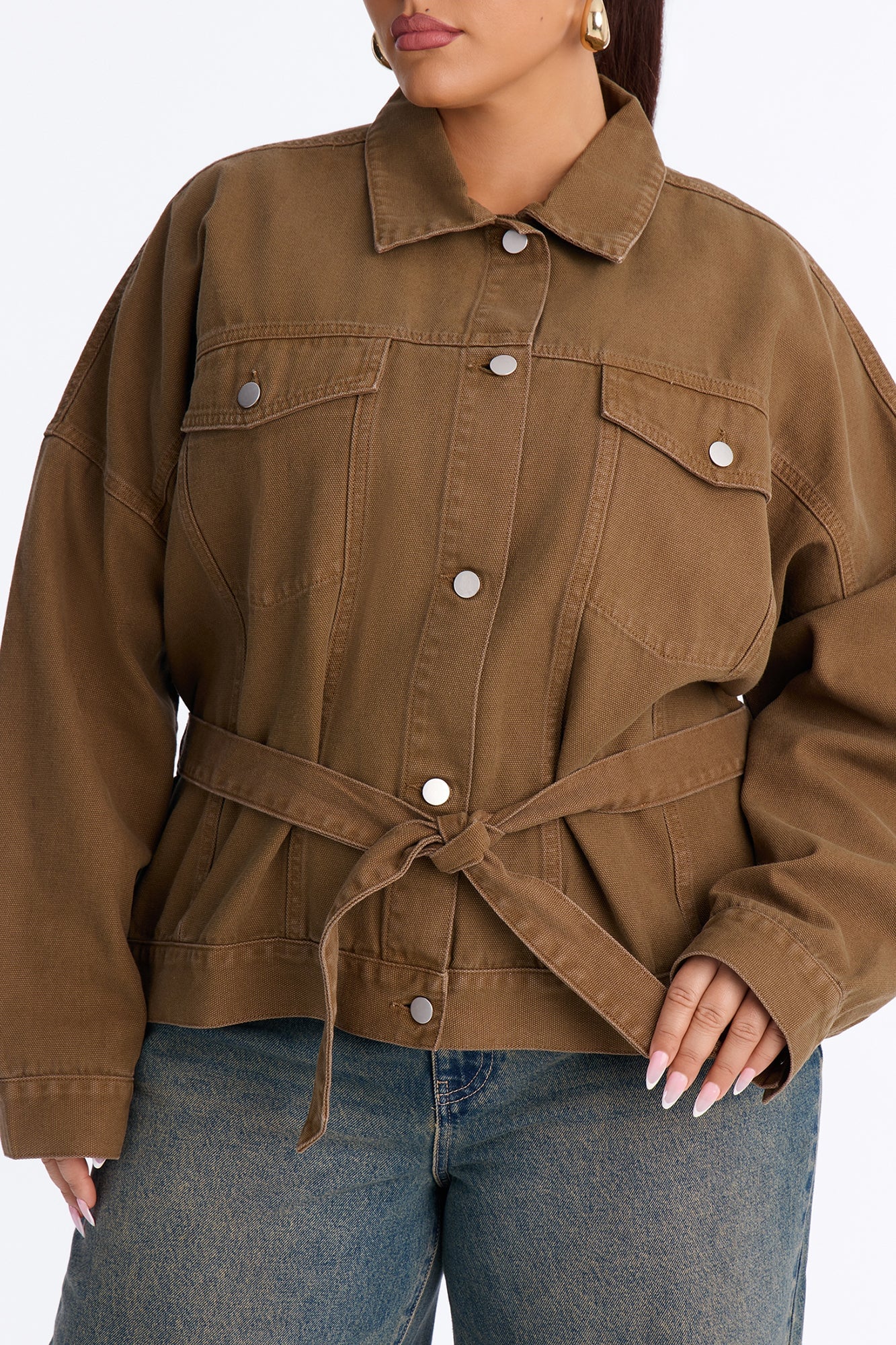 Hitting The Town Twill Belted Jacket - Military Green image 3
