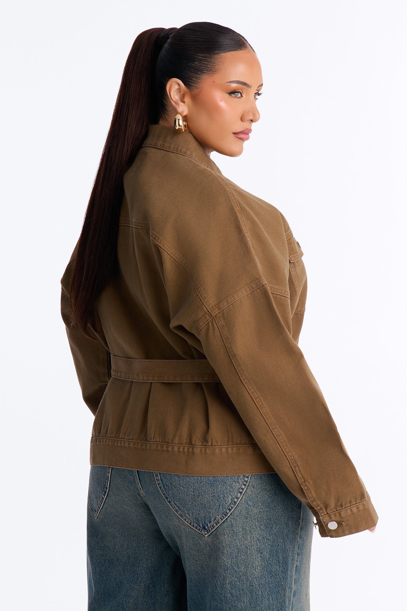 Hitting The Town Twill Belted Jacket - Military Green image 4