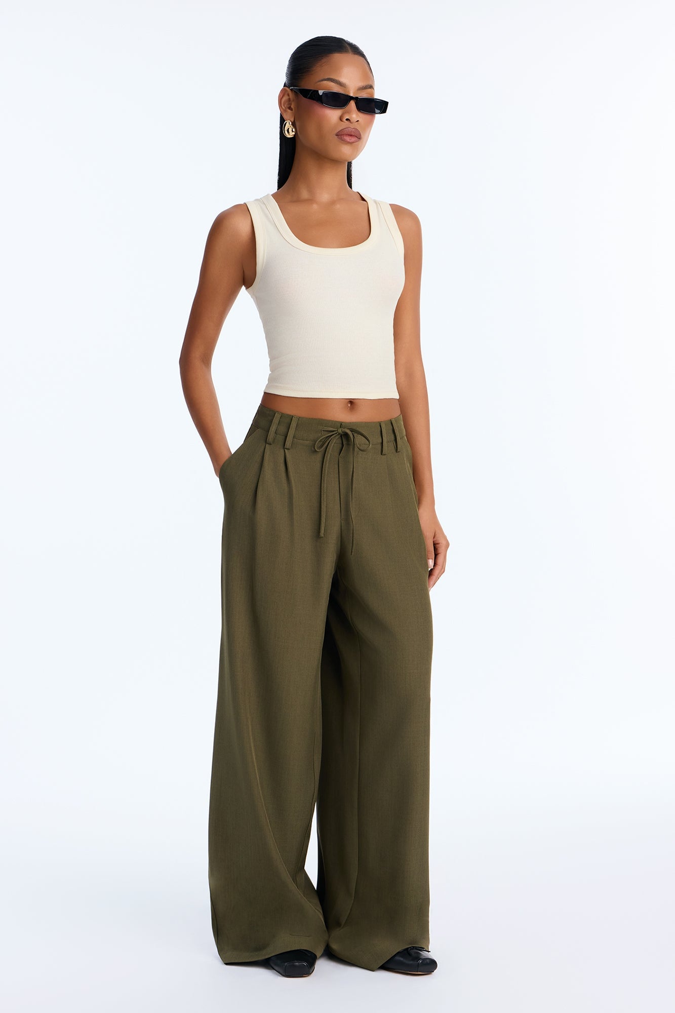 Cami Wide Leg Trouser Pant - Olive