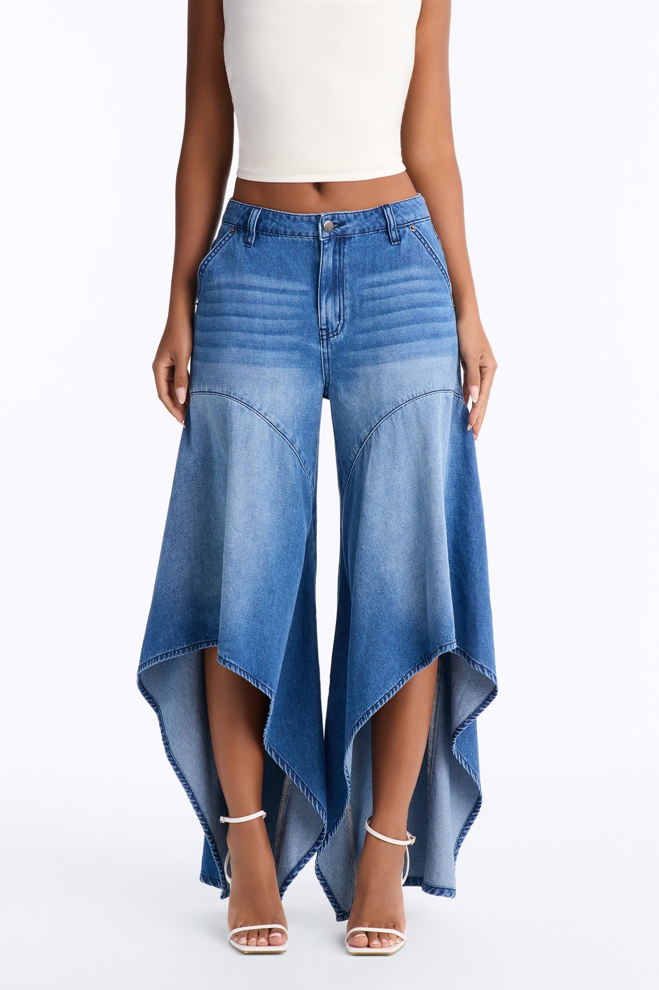 Malibu Cropped High Low Hem Wide Leg Jeans - Dark Wash image 1