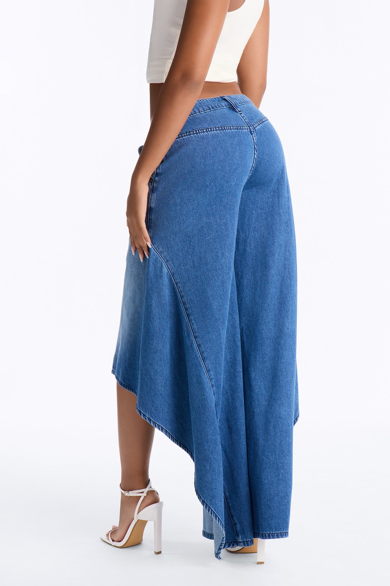 Malibu Cropped High Low Hem Wide Leg Jeans - Dark Wash image 4