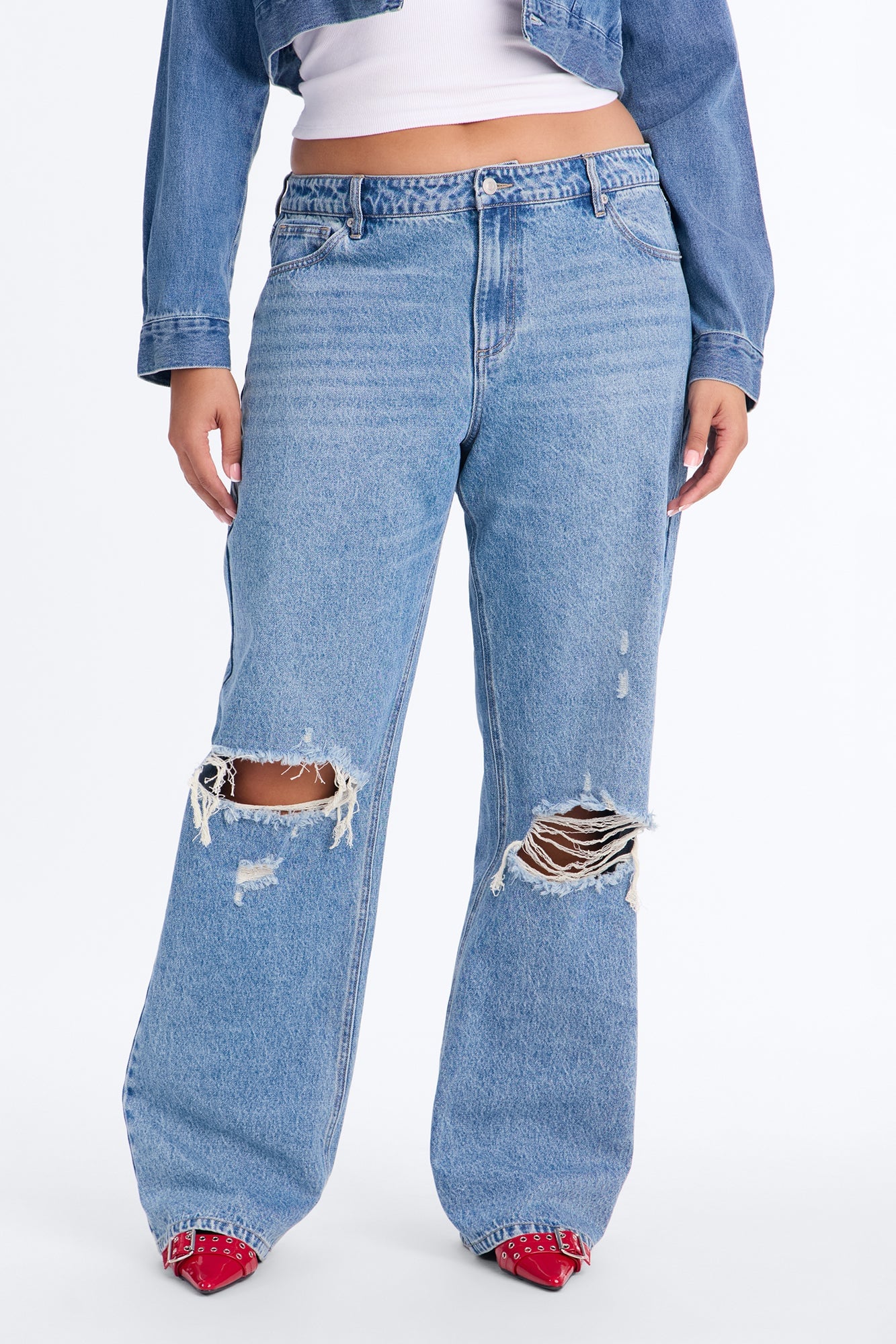 Malibu High Rise Ripped Straight Leg Jeans - Medium Wash