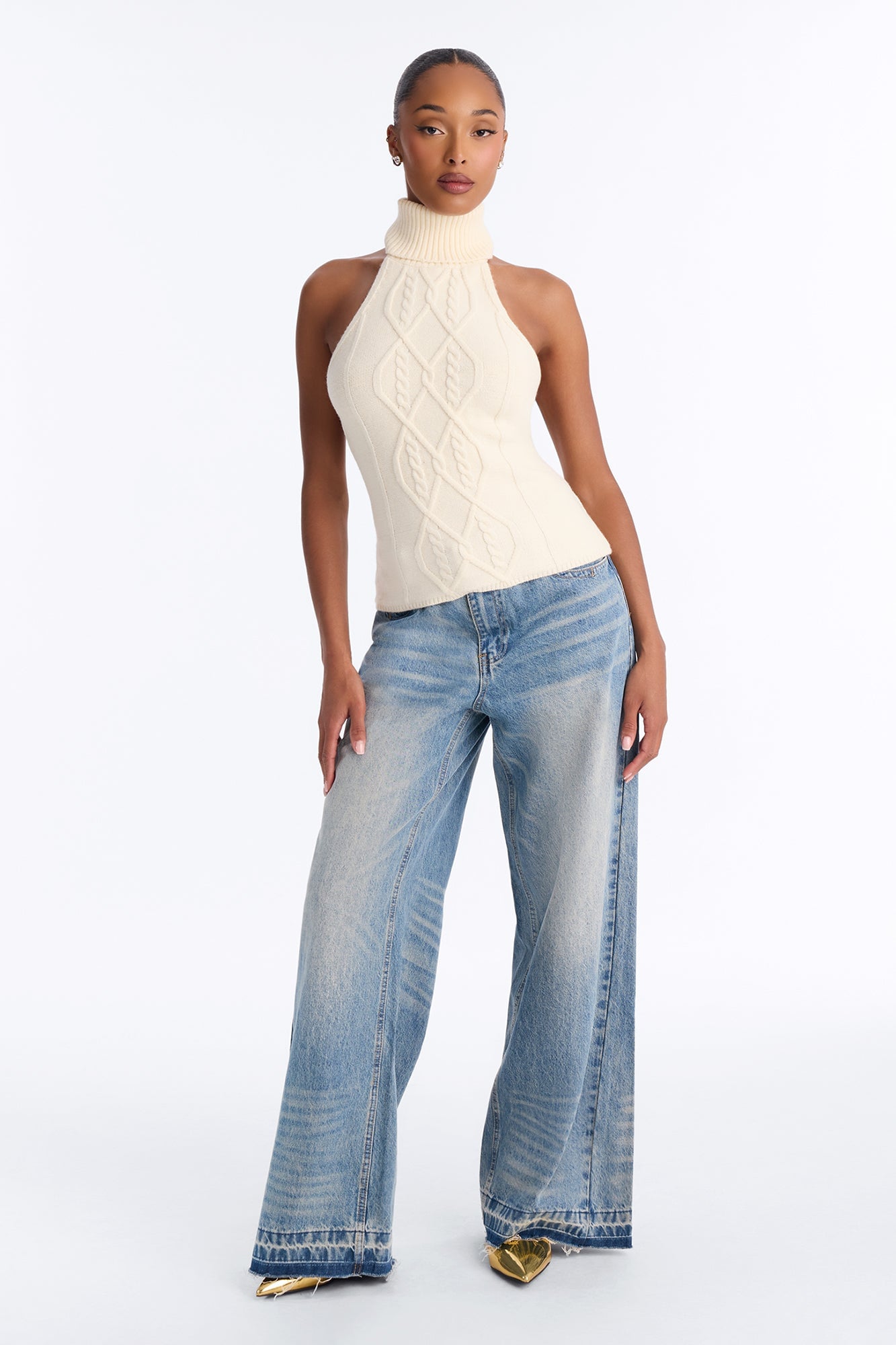 Morning Breeze Backless Halter Sweater Top - Cream image 3