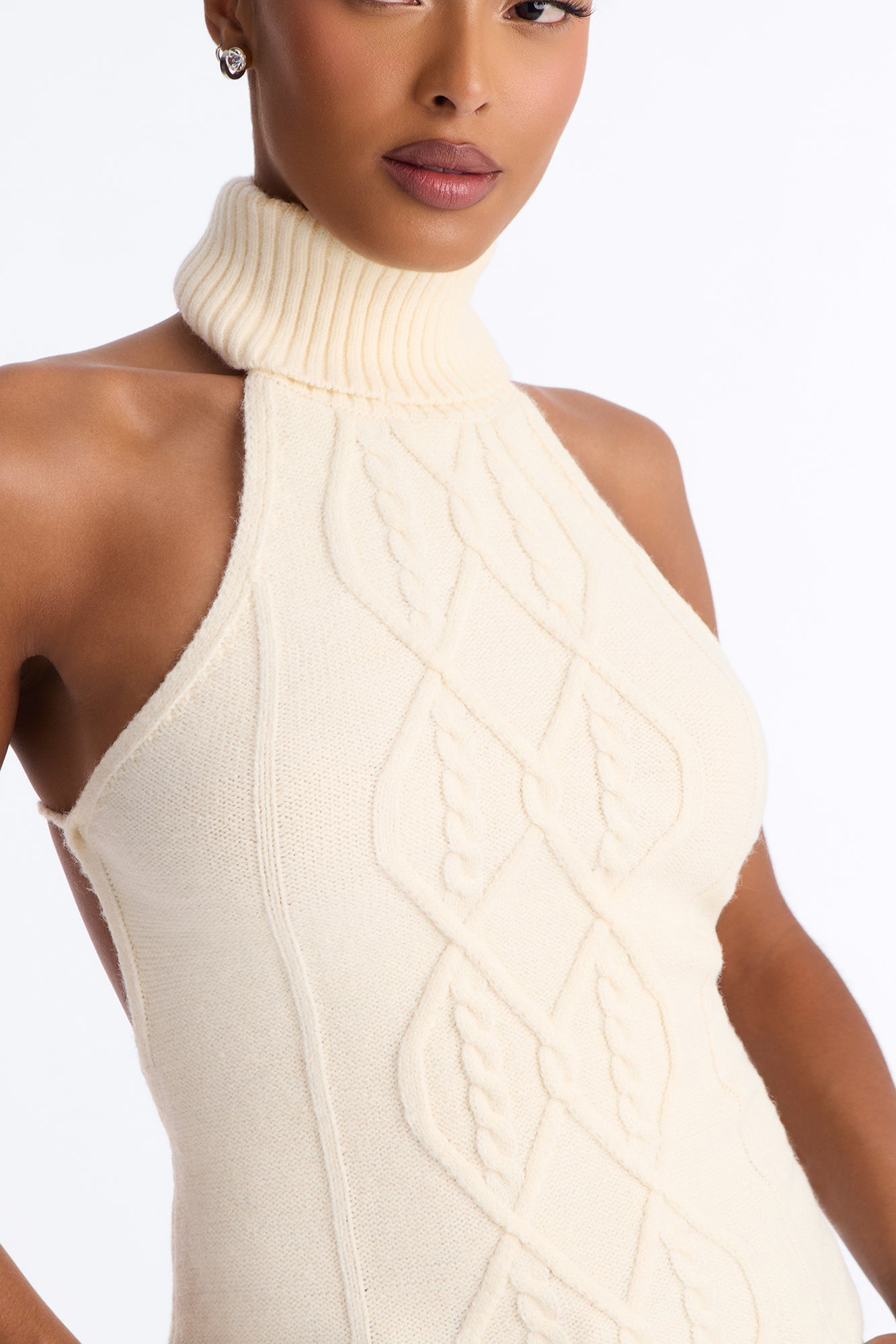 Morning Breeze Backless Halter Sweater Top - Cream image 4