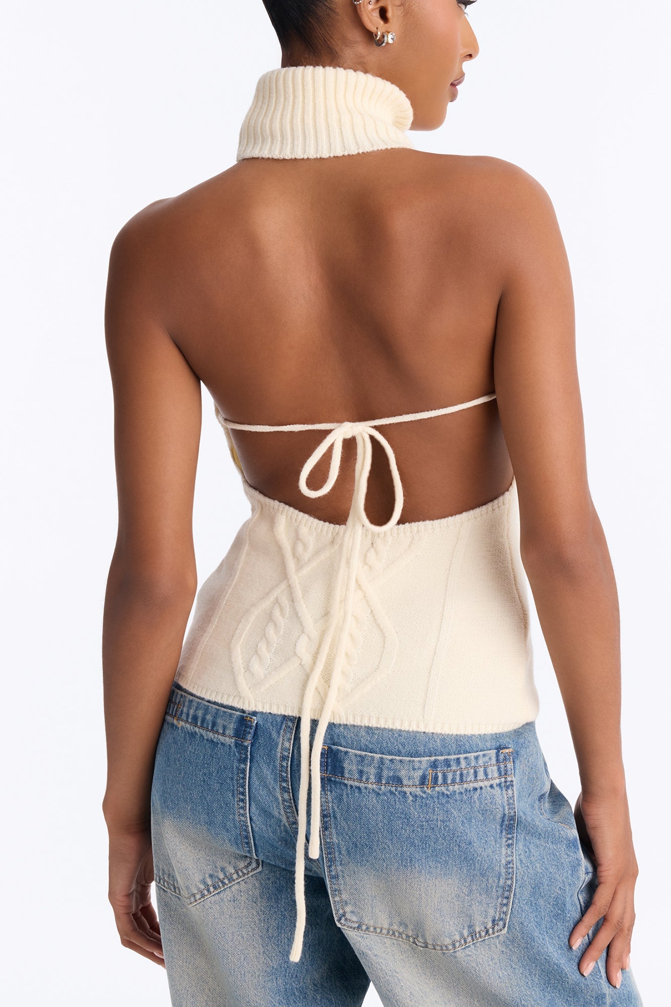 Morning Breeze Backless Halter Sweater Top - Cream image 5