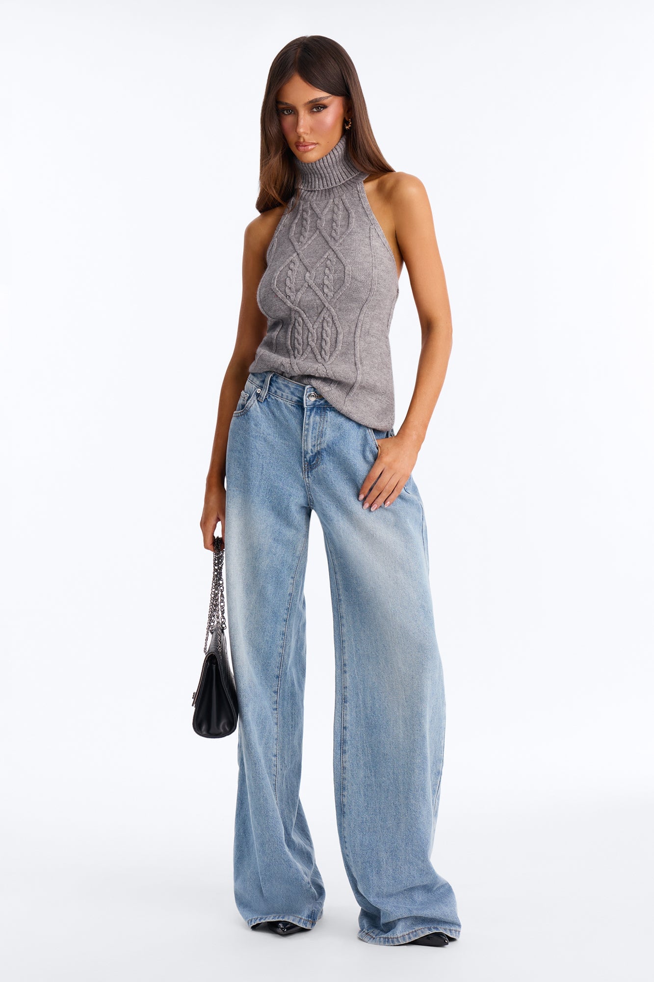 Morning Breeze Backless Halter Sweater Top - Heather Grey image 2