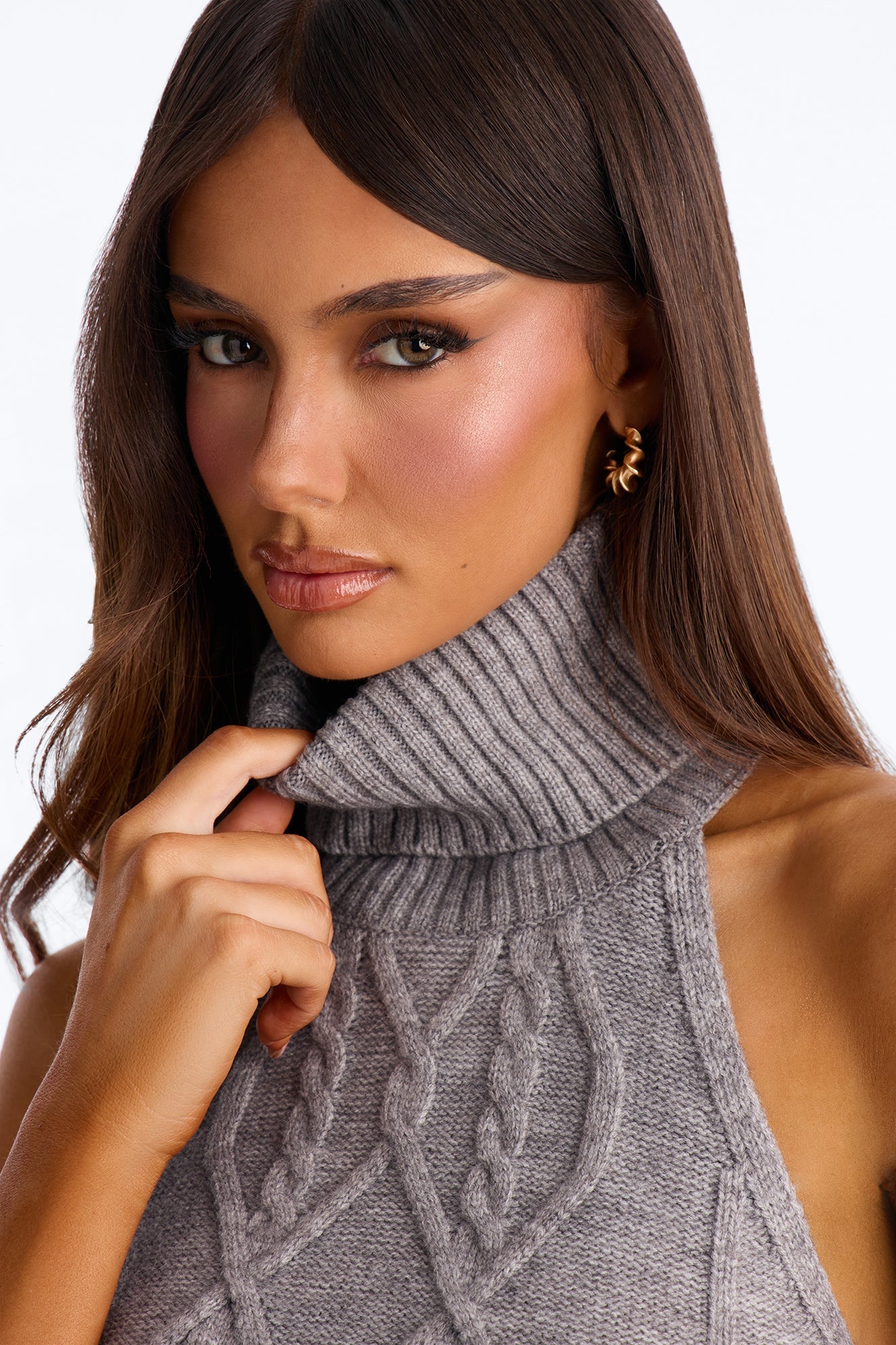 Morning Breeze Backless Halter Sweater Top - Heather Grey image 3