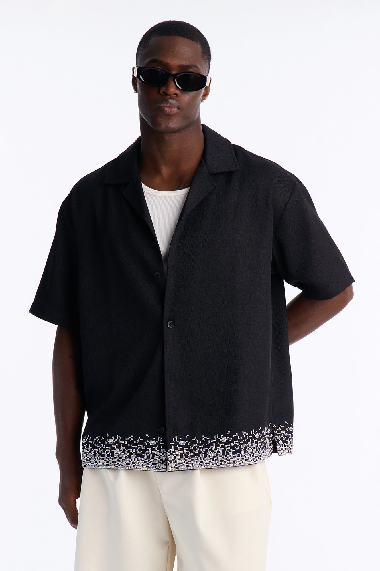 Relaxed Cascade Embroidered Cuban Button Up Shirt - Black/combo image 5