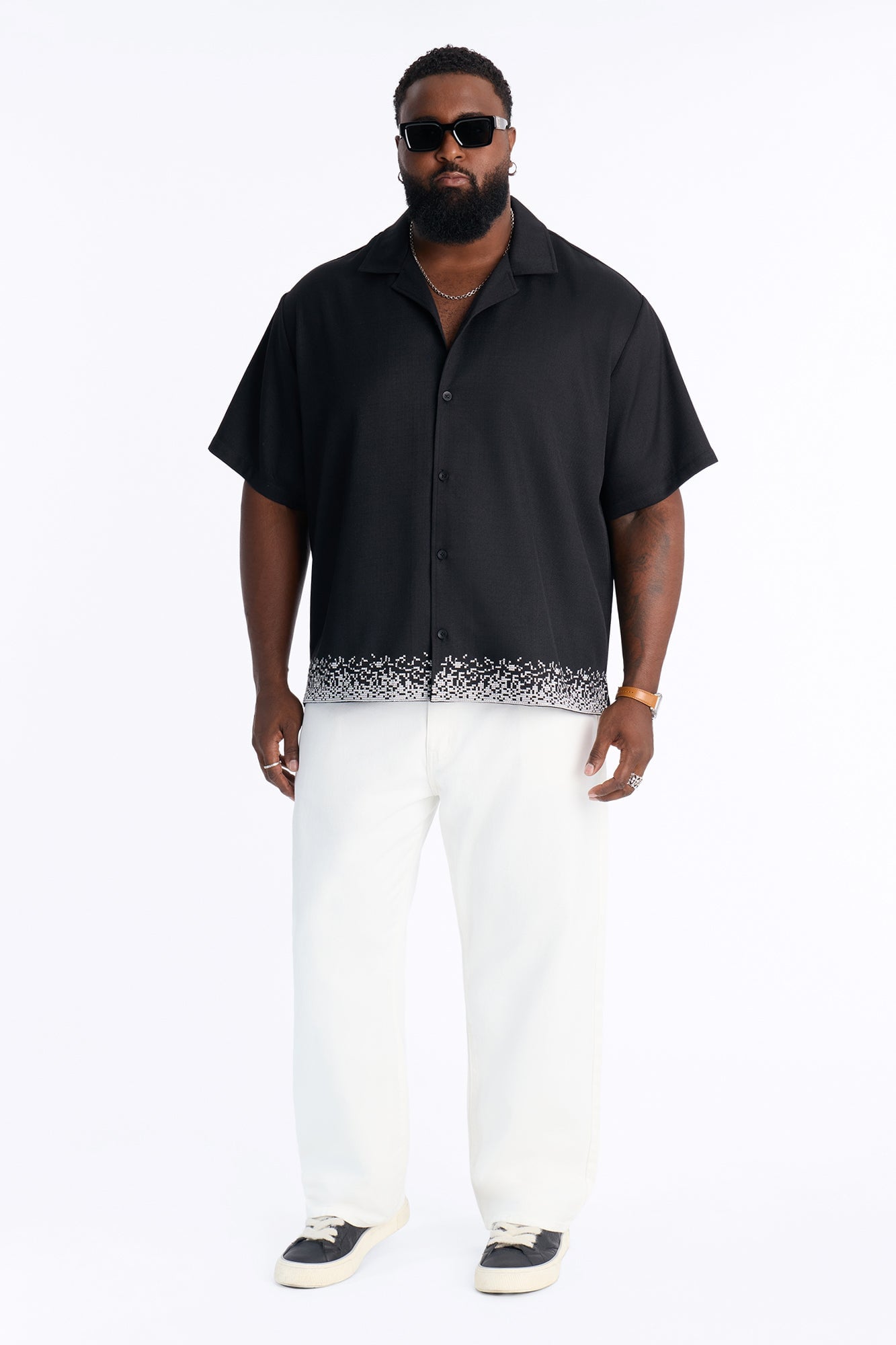 Relaxed Cascade Embroidered Cuban Button Up Shirt - Black/combo image 1