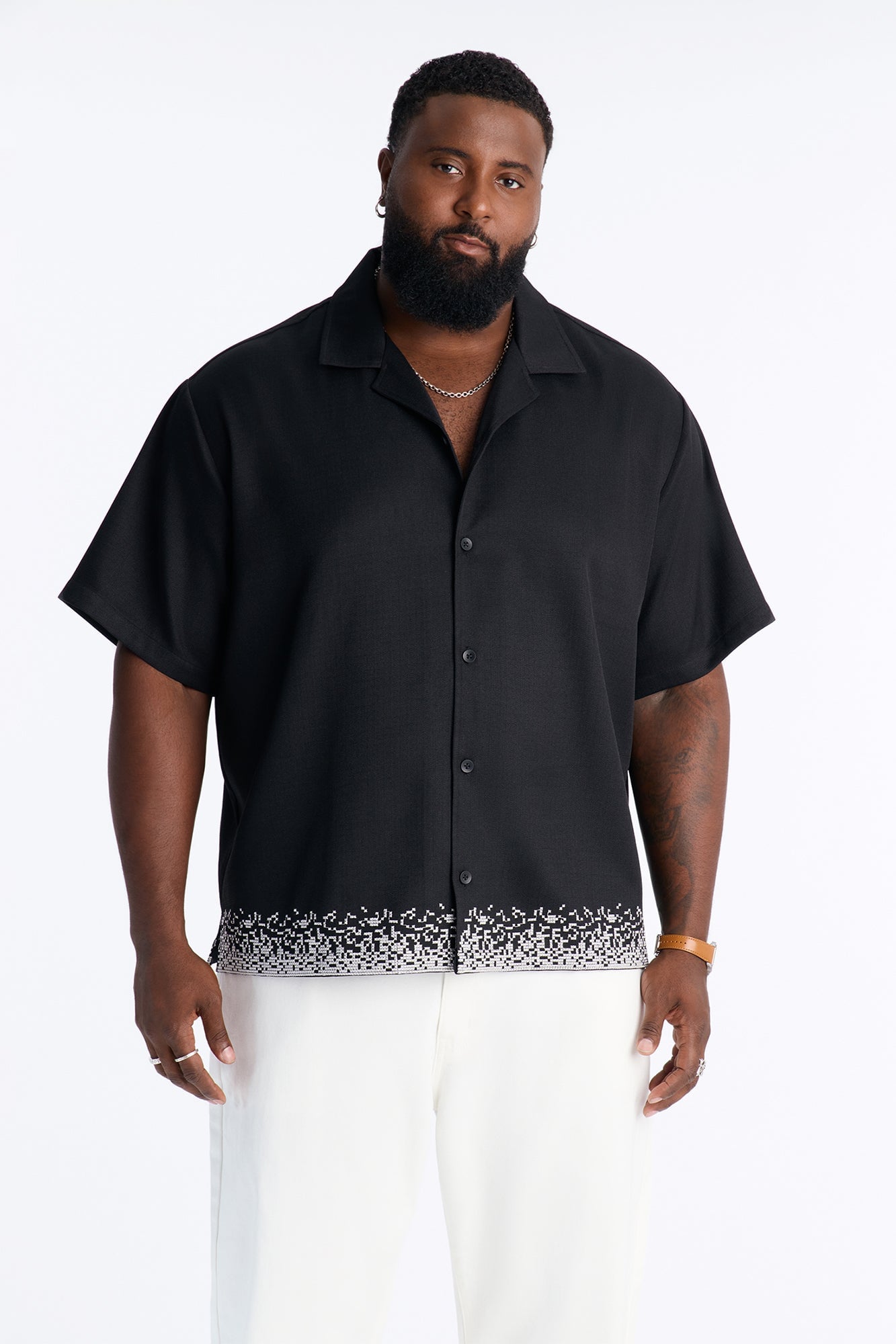 Relaxed Cascade Embroidered Cuban Button Up Shirt - Black/combo image 2