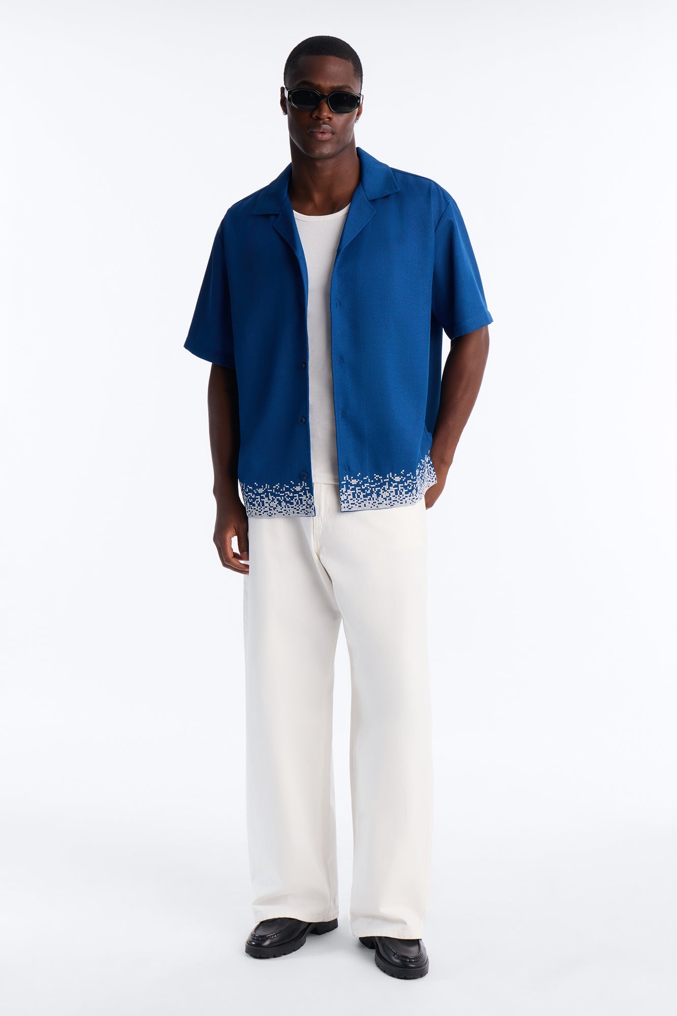 Relaxed Cascade Embroidered Cuban Button Up Shirt - Navy/combo image 6