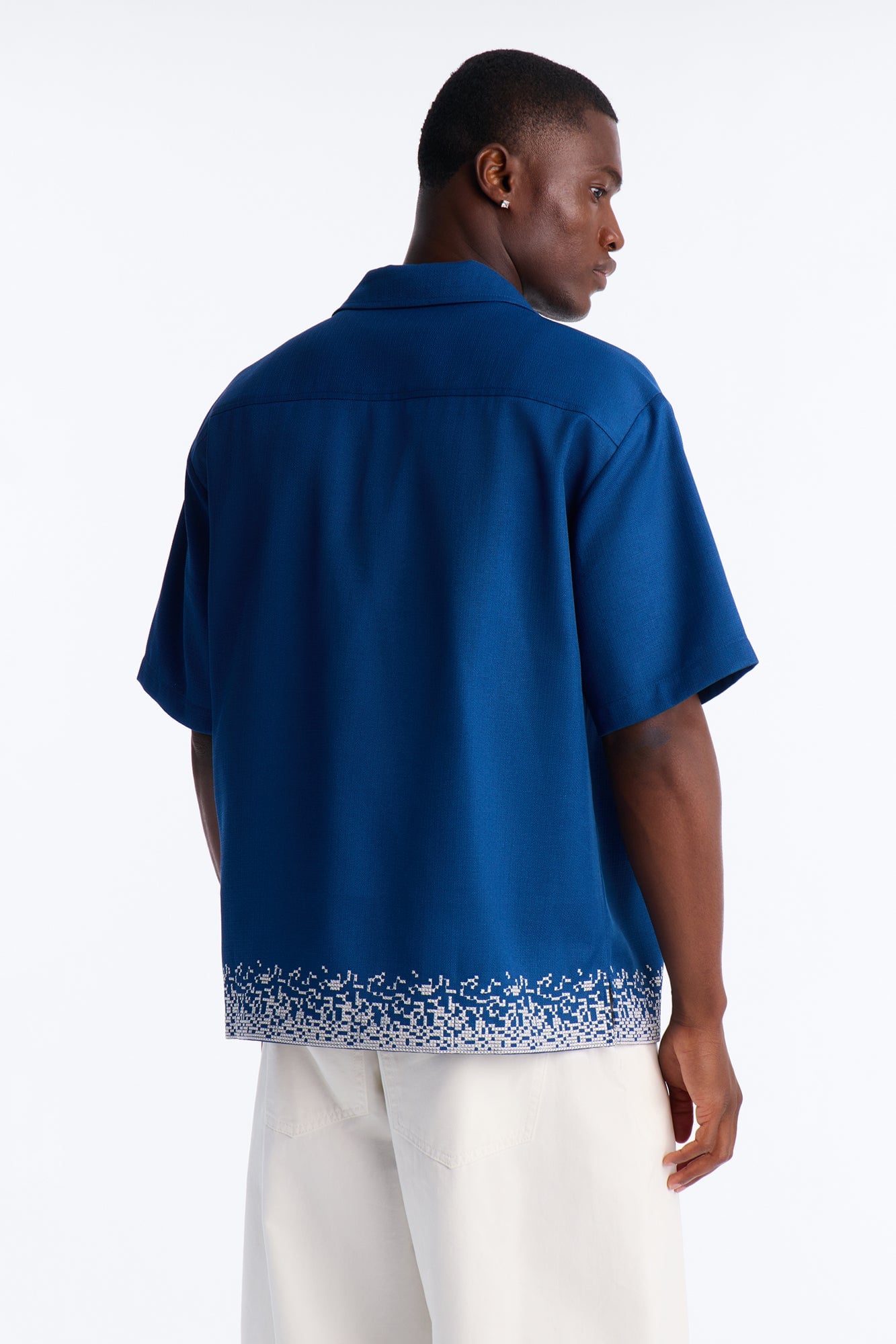 Relaxed Cascade Embroidered Cuban Button Up Shirt - Navy/combo image 8
