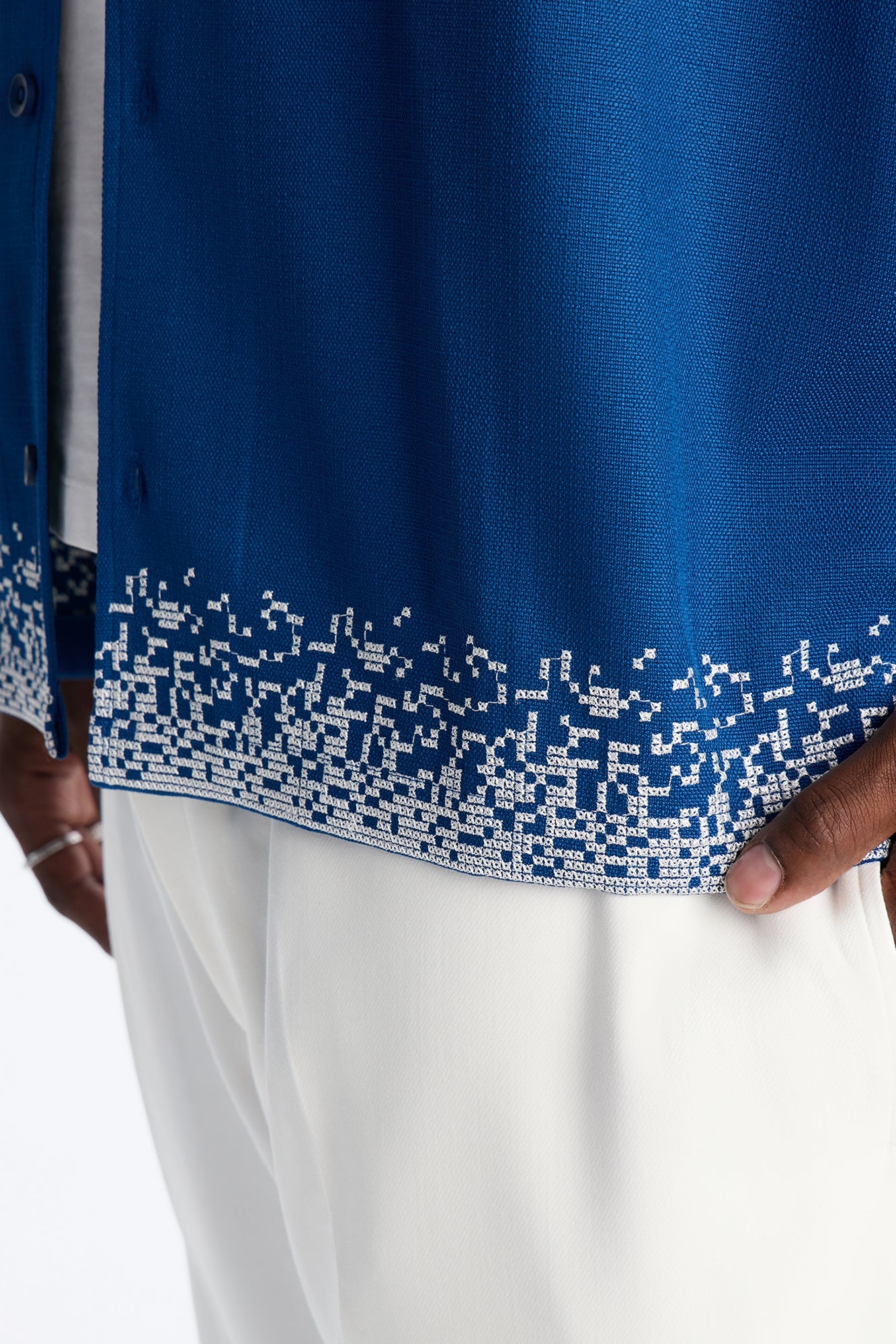 Relaxed Cascade Embroidered Cuban Button Up Shirt - Navy/combo image 3