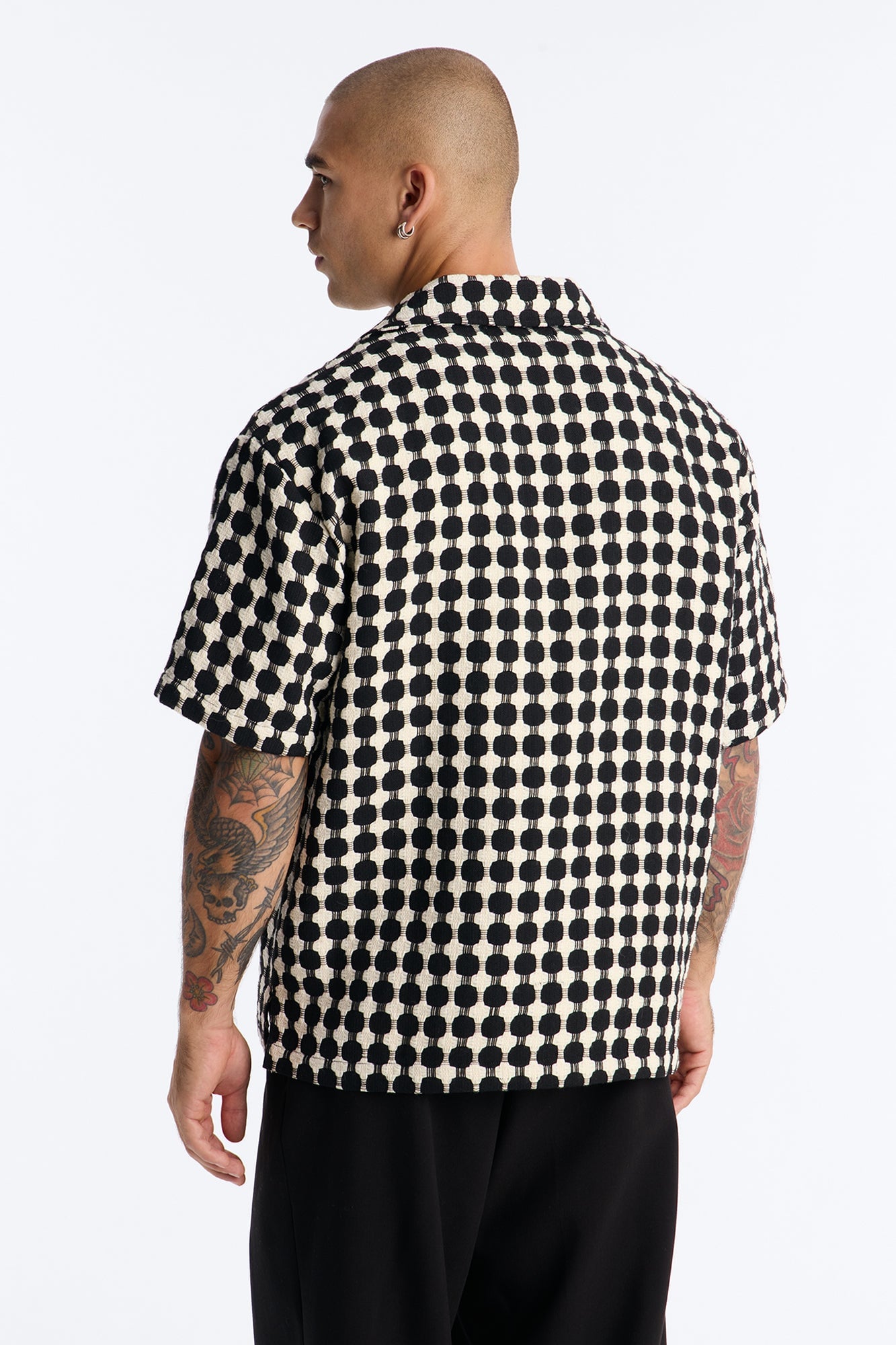 Relaxed Weaved Jacquard Cuban Collar Button Up Shirt - Black/combo image 8