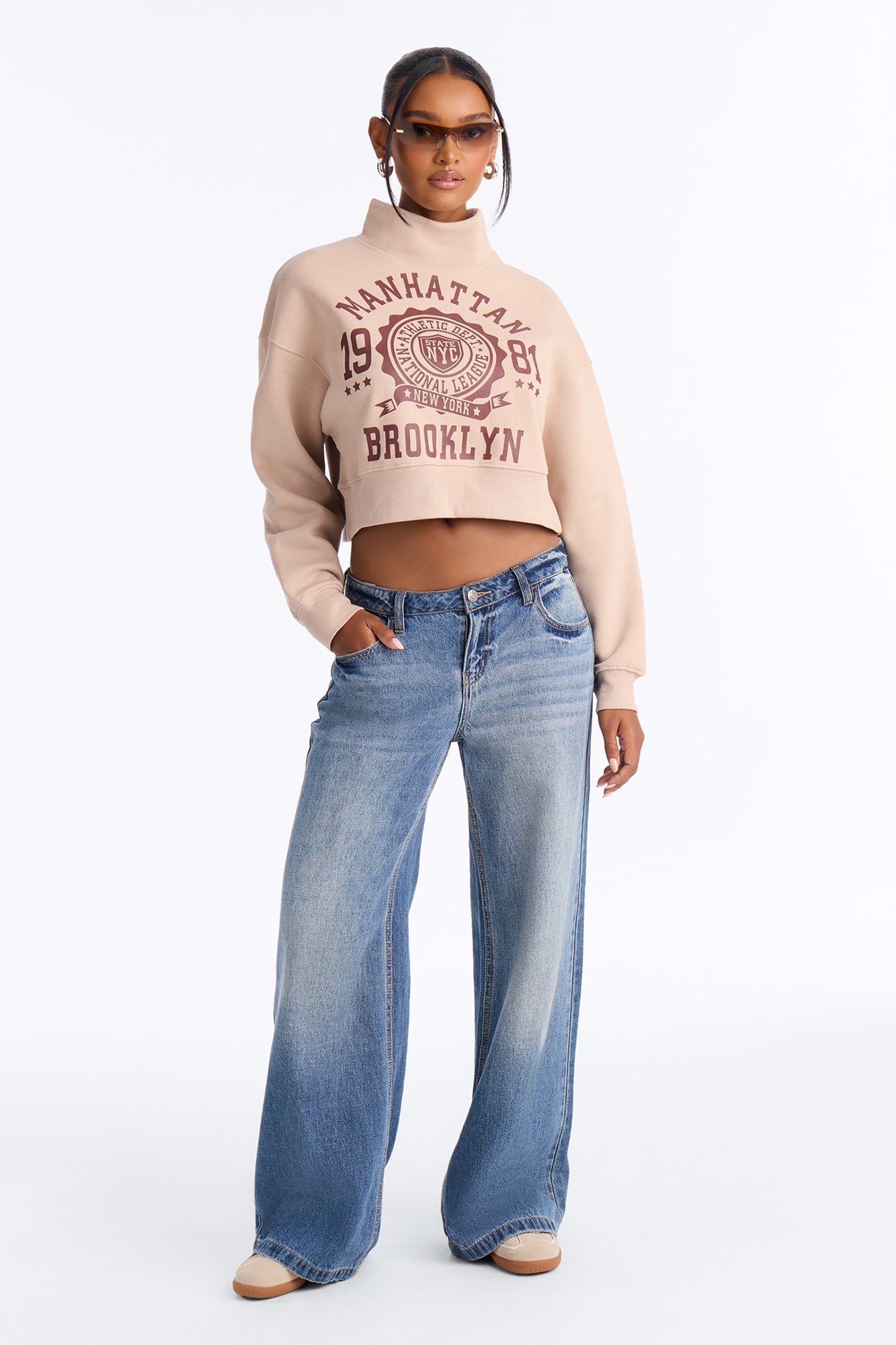 Manhattan 1981 Mock Neck Sweatshirt - Taupe image 6