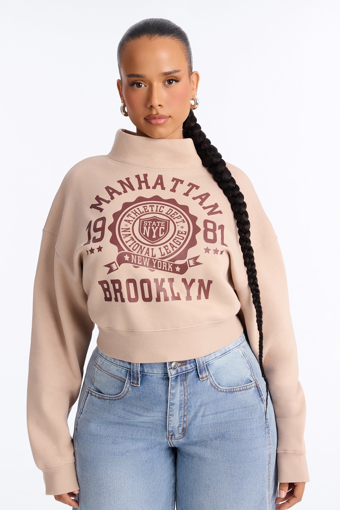Manhattan 1981 Mock Neck Sweatshirt - Taupe image 1