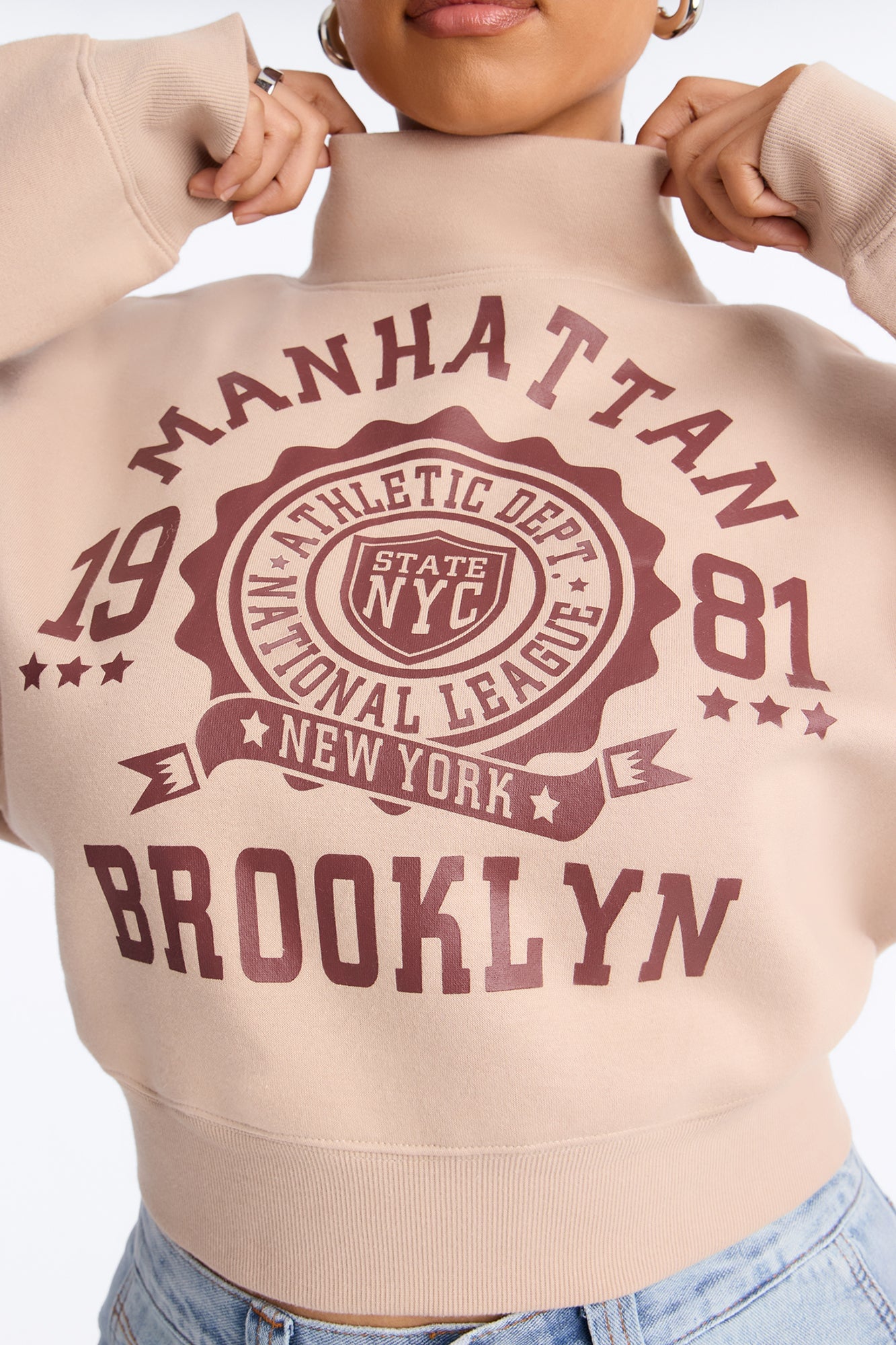 Manhattan 1981 Mock Neck Sweatshirt - Taupe image 3